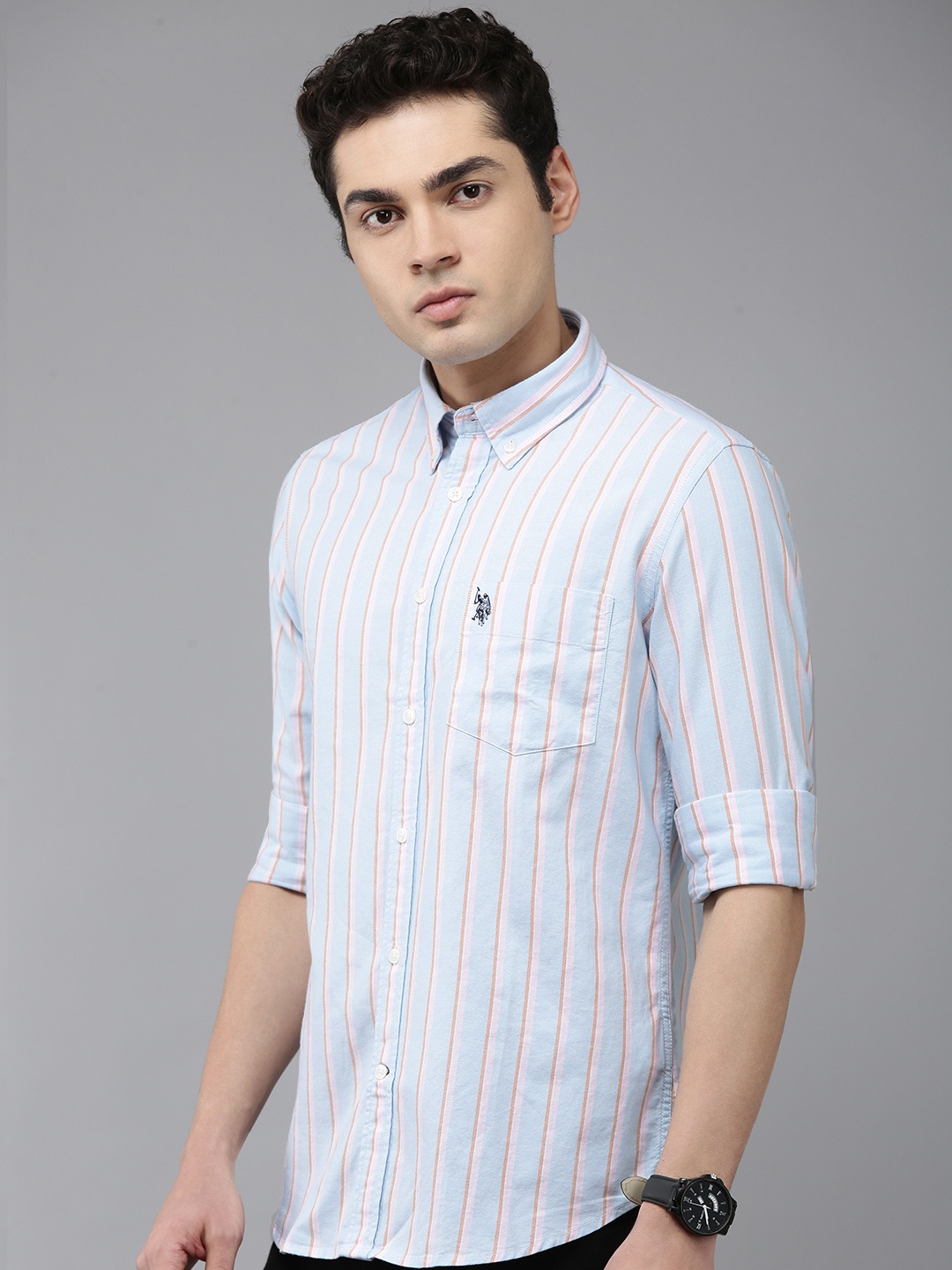 

U.S. Polo Assn. Pure Cotton Tailored Fit Striped Casual Shirt, Blue