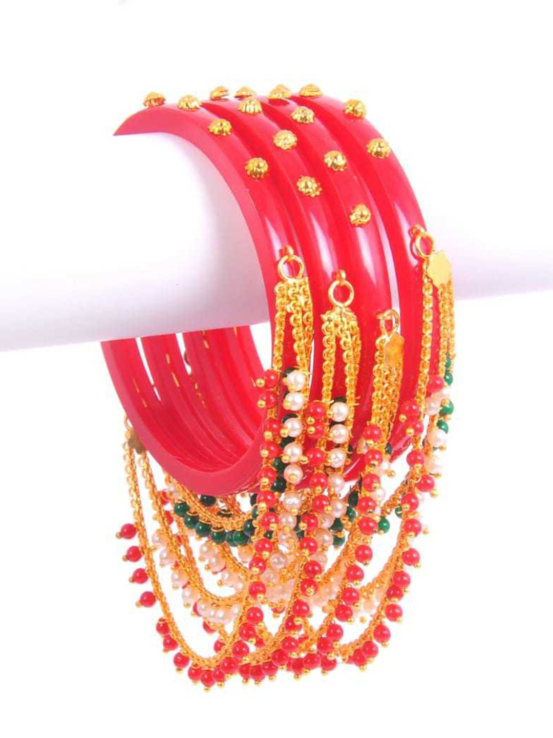 

Zindura Set Of 4 Gold-Plated Stone Studded & Beaded Bangles