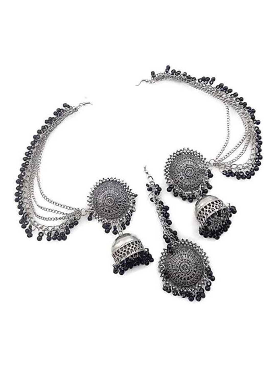 

JMBW INTERNATIONAL Set Of 4 Silver-Plated Beaded Stone-Studded Jewellery Set