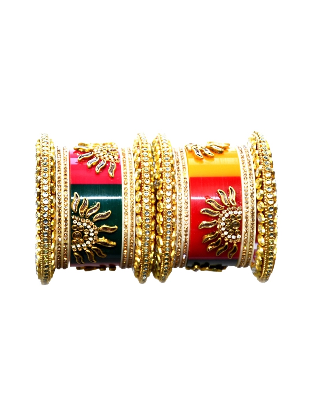 

Zindura Set Of 2 Gold-Plated Stones-Studded Chuda Bangles, Red