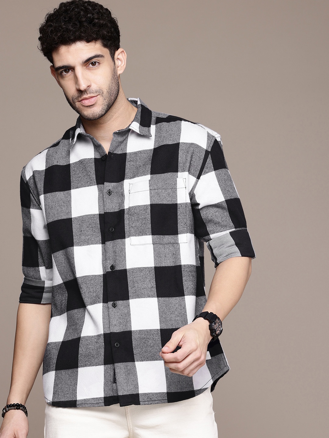 

The Roadster Life Co. Buffalo Checked Relaxed Fit Casual Shacket, Black