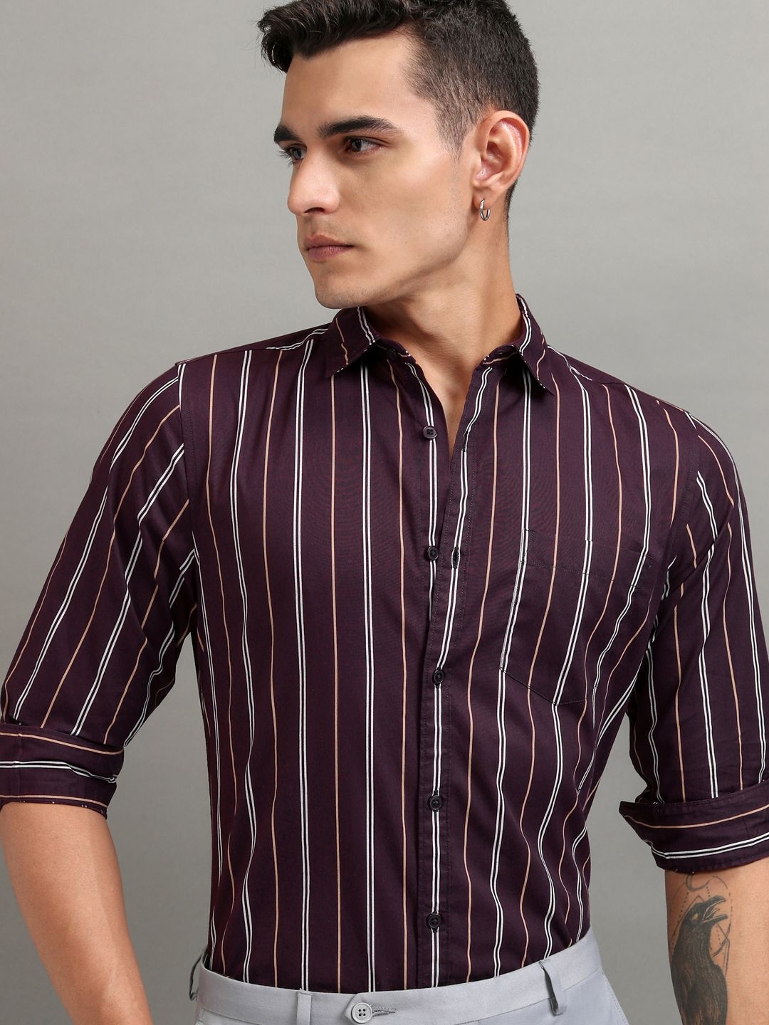 

HIGHLANDER Men Striped Relaxed Fit Shirt, Purple