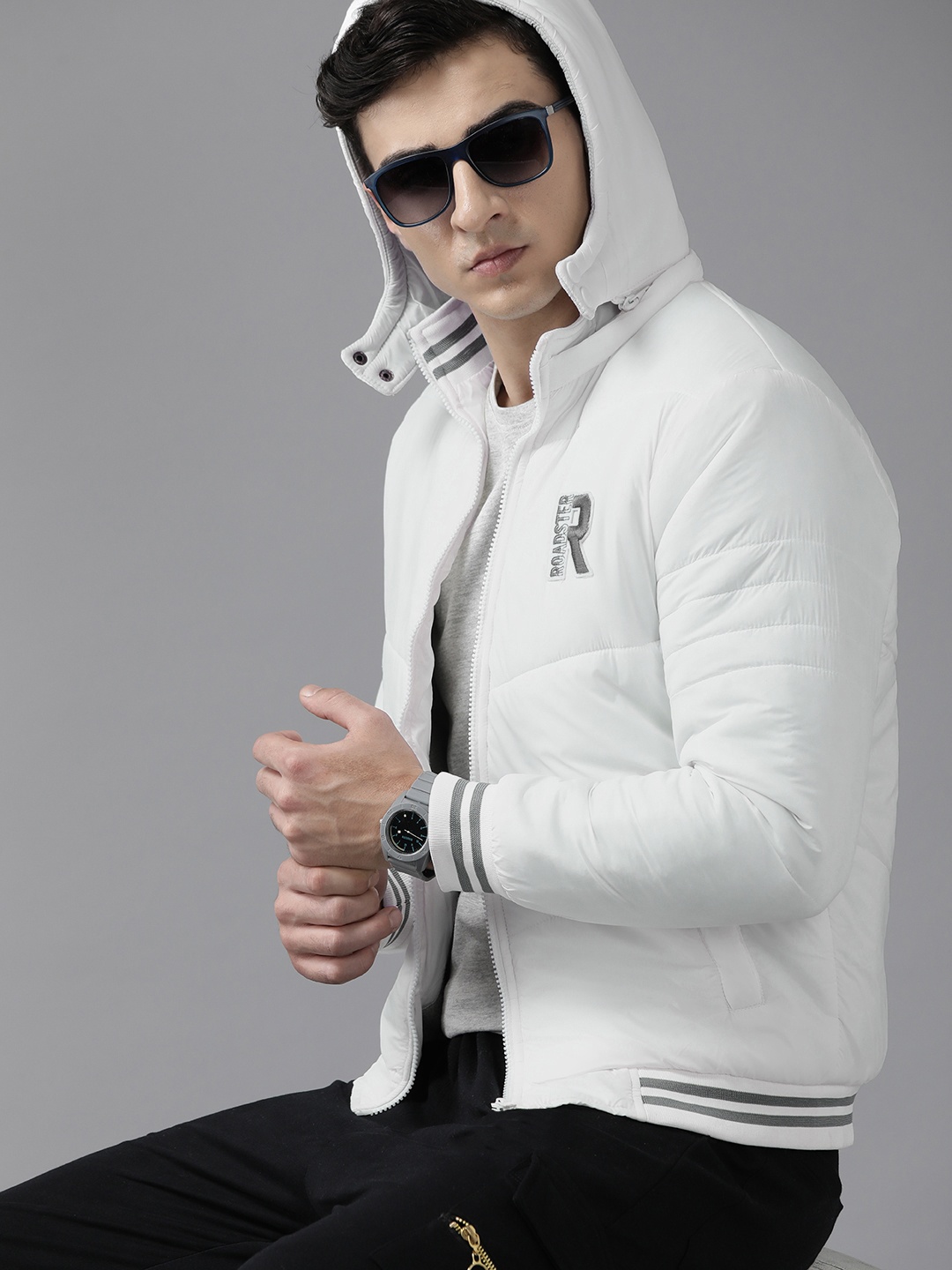 

The Roadster Lifestyle Co. Applique Detail Varsity Jacket with Detachable Hood, White