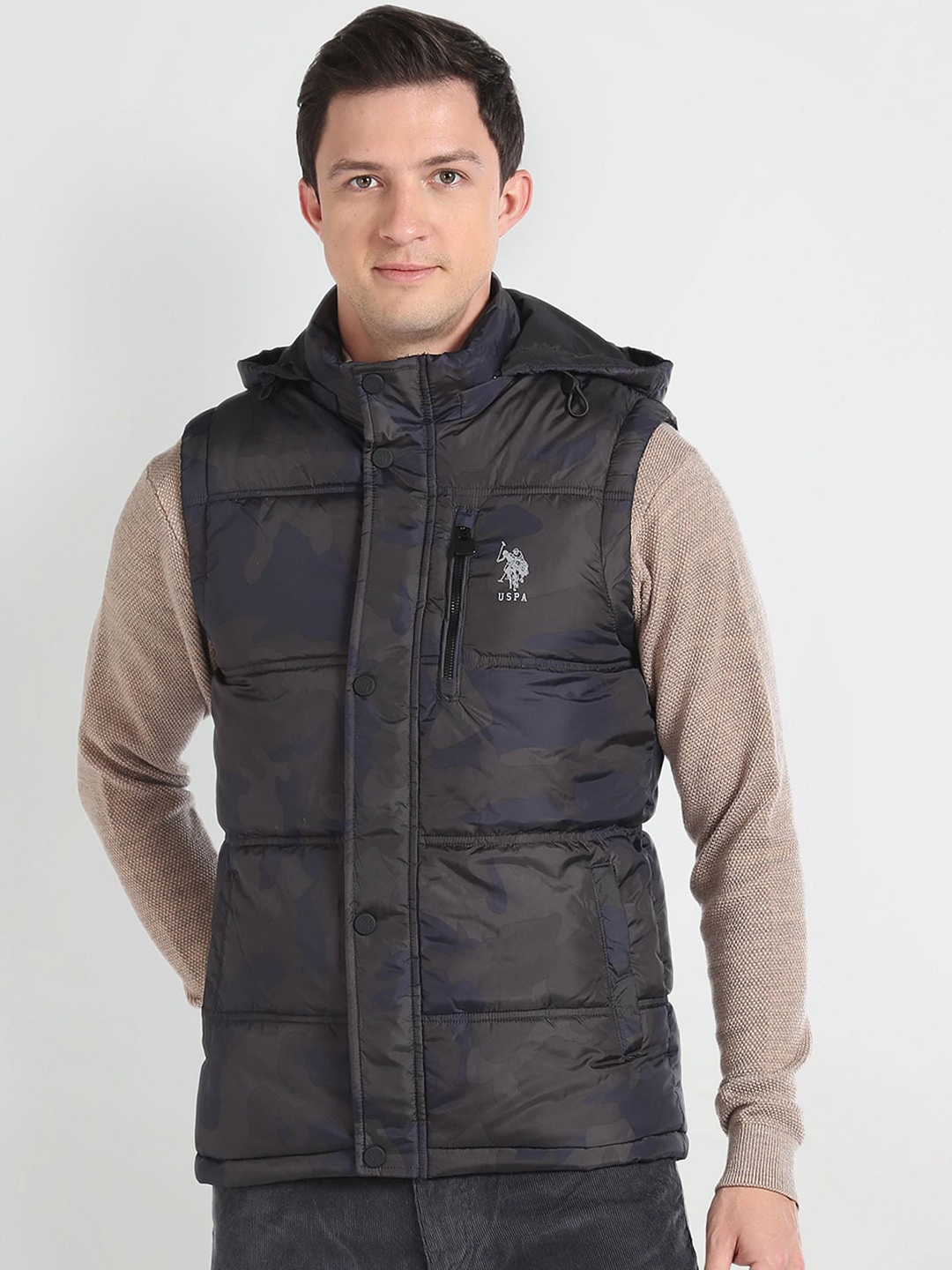 

U.S. Polo Assn. Denim Co. Camouflage Hooded Bomber Jacket, Black