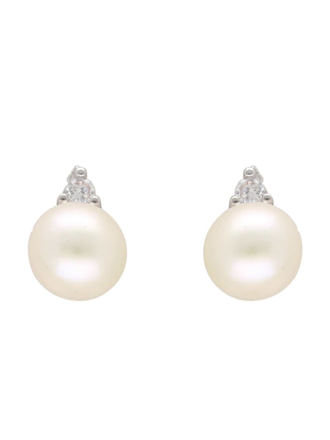 

Sri Jagdamba Pearls Dealer Silver-Plated CZ Studded Contemporary Studs Earrings