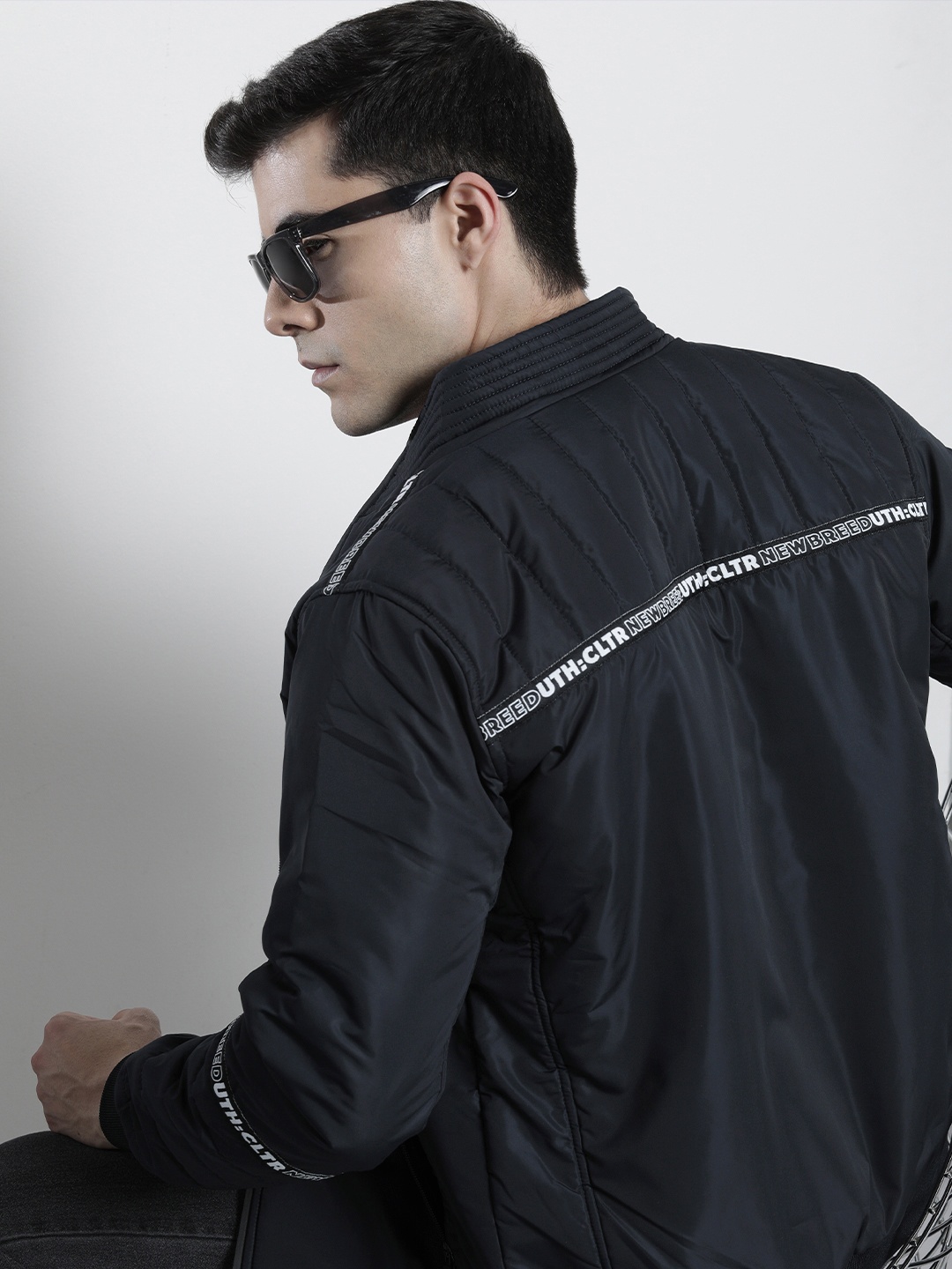 

The Indian Garage Co Men Zip-Front Bomber Jacket with Zip Pockets, Navy blue