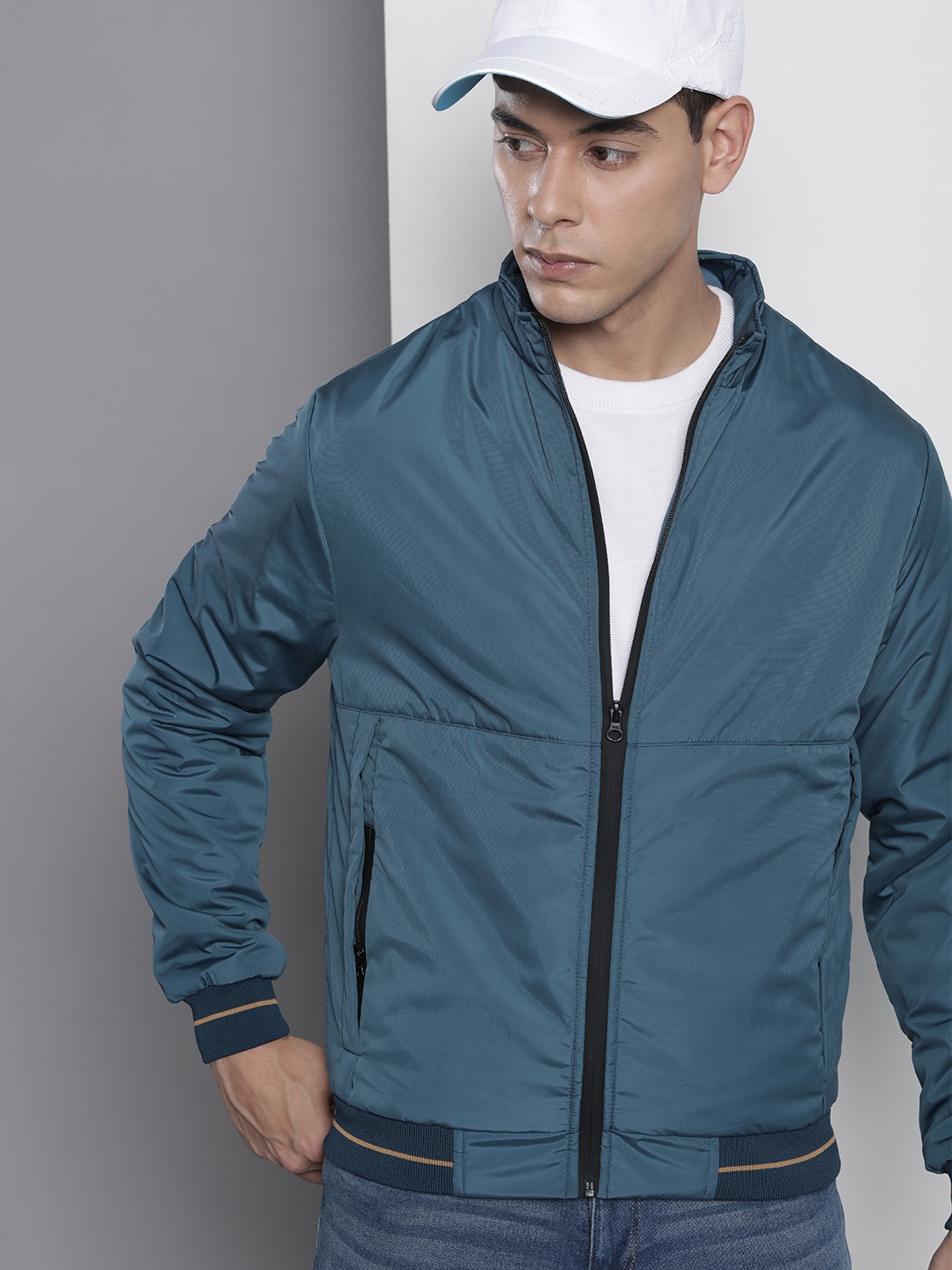 

The Indian Garage Co Men Zip-Front Bomber Jacket with Insert Pockets, Blue