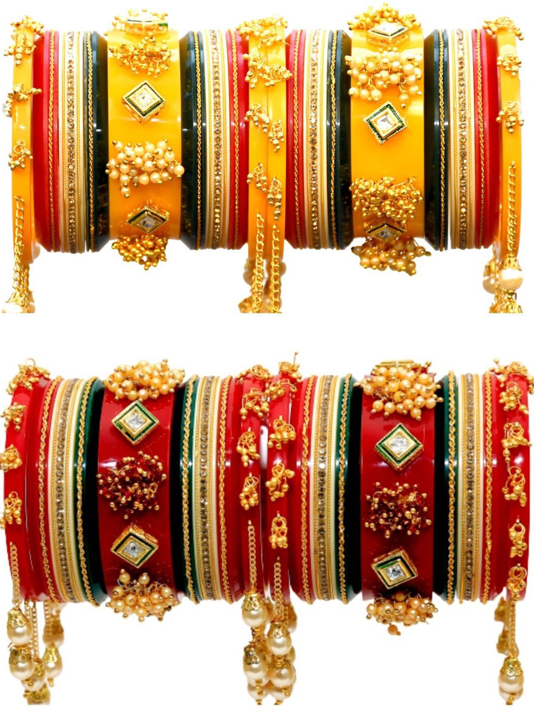 

Zindura Set Of 4 Gold Plated Stone Studded & Beaded Chudas Bangles