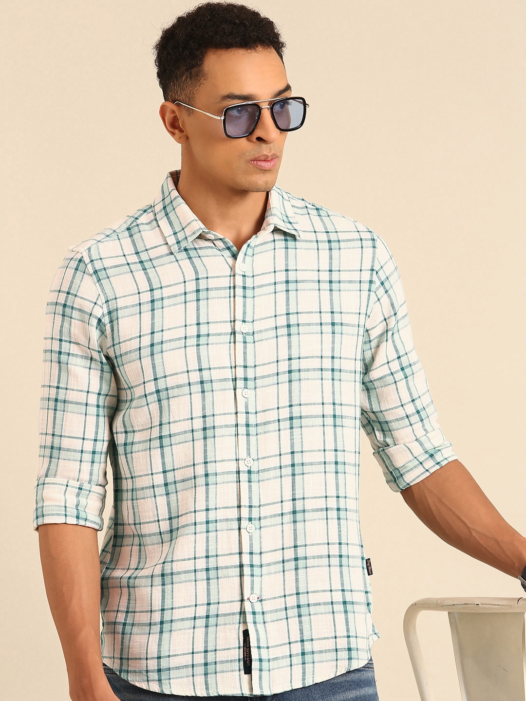 

Being Human Slim Fit Checked Pure Cotton Casual Shirt, Blue