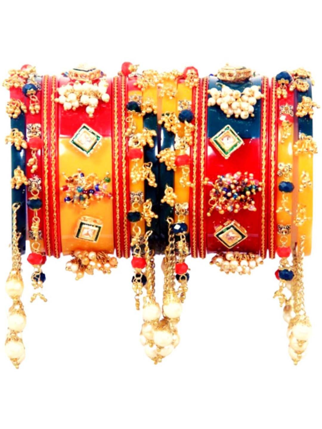 

Zindura Pack Of 2 Gold-Plated Crystal-Studded & Beaded Chuda Bangles