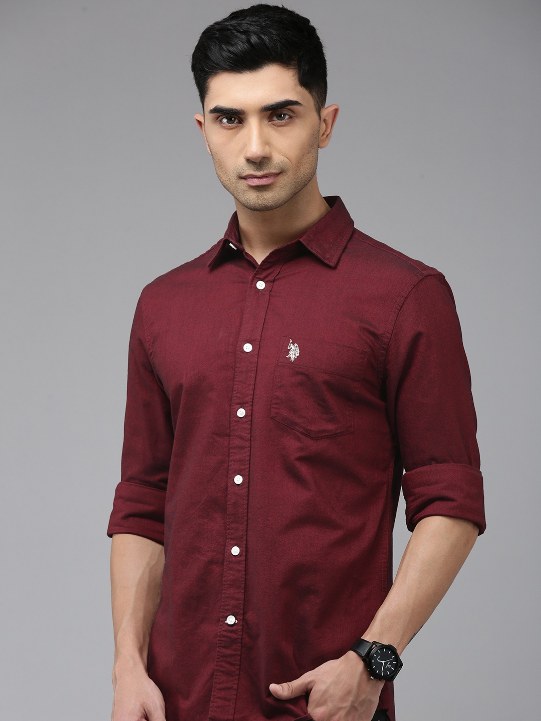 

U.S. Polo Assn. Tailored Fit Opaque Pure Cotton Casual Shirt, Maroon