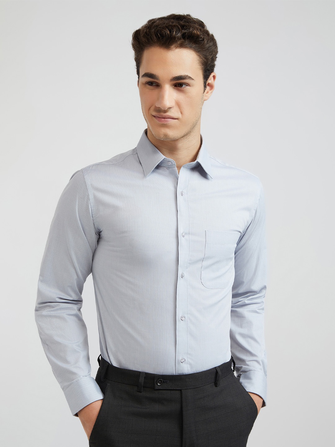 

Raymond Men Organic Cotton Slim Fit Opaque Formal Shirt, Grey