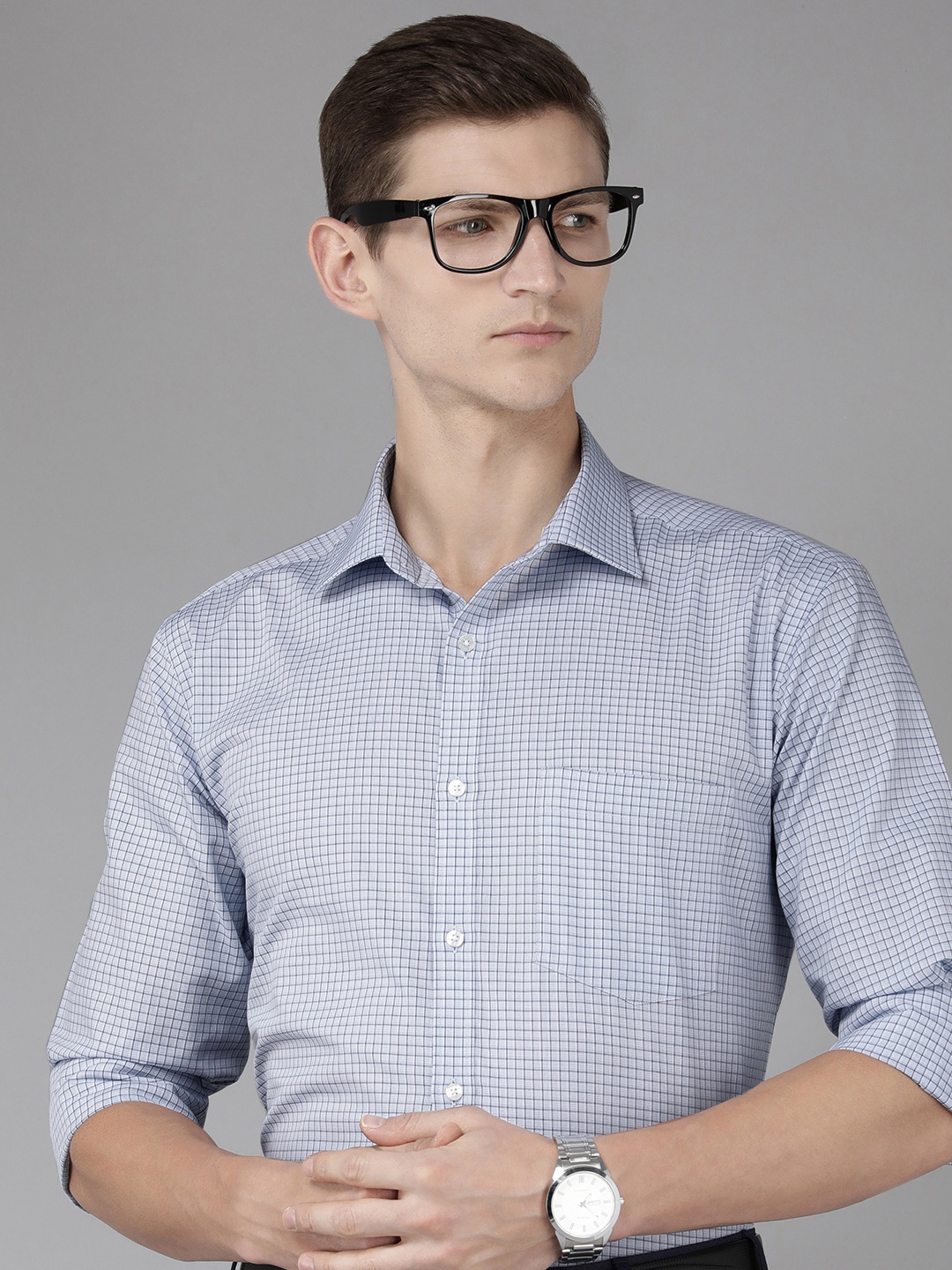 

Park Avenue Slim Fit Micro Checked Pure Cotton Formal Shirt, Blue
