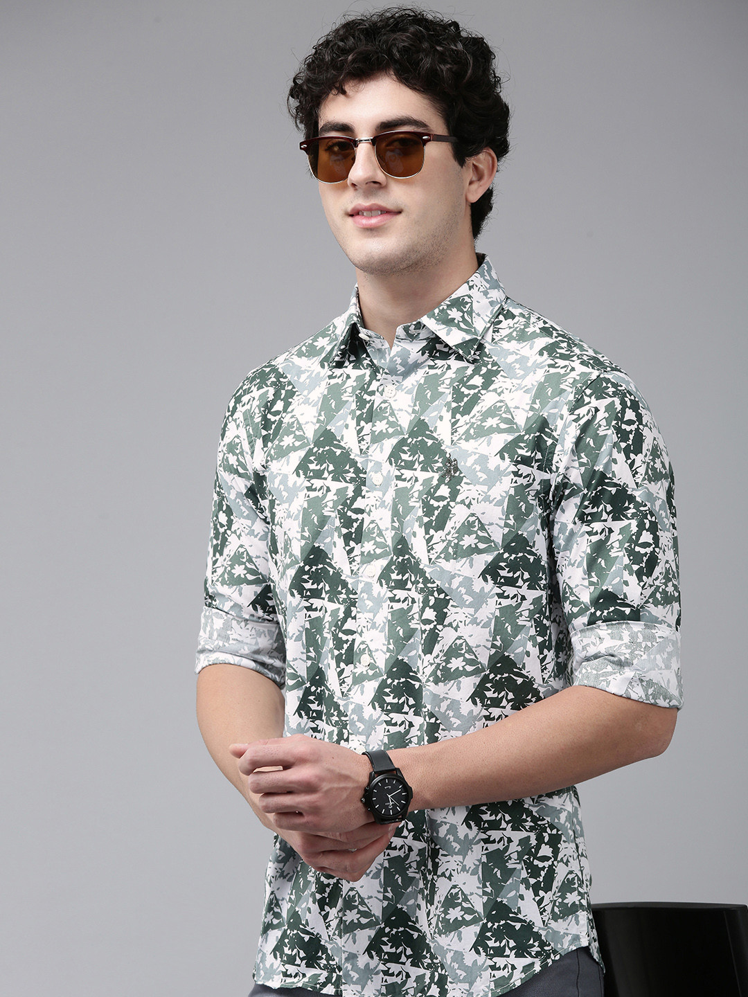 

U.S. Polo Assn. Tailored Fit Floral Printed Pure Cotton Casual Shirt, White