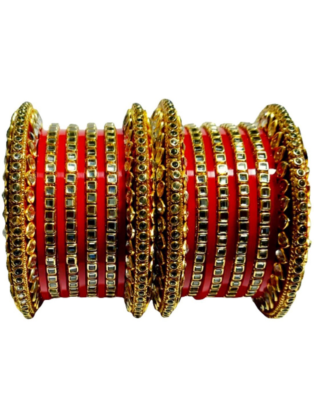 

Zindura Set Of 2 Gold-Plated Cubic Zirconia & Crystal Studded Chuda Bangles