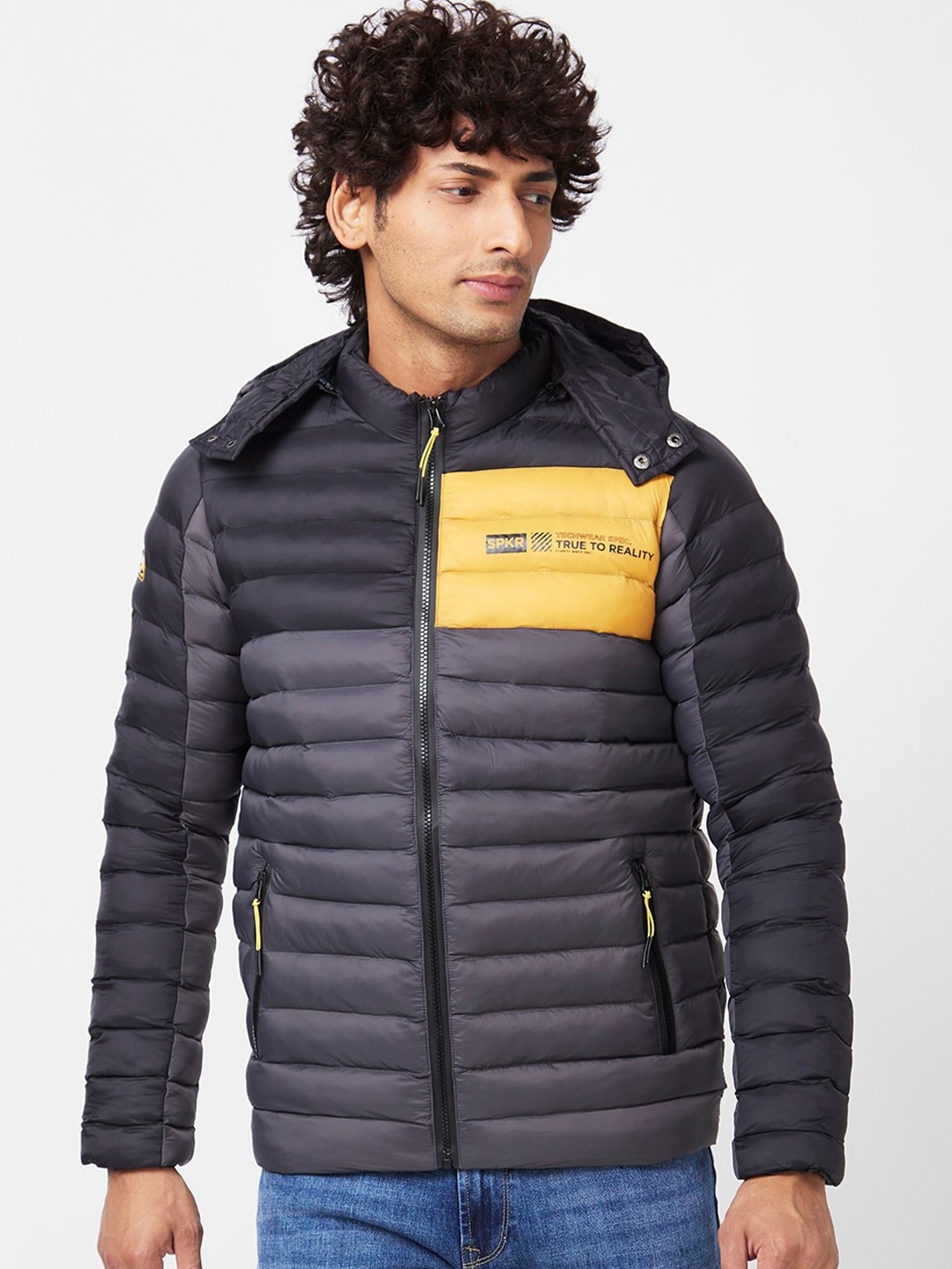 

SPYKAR Slim Fit Hooded Puffer Jacket, Grey