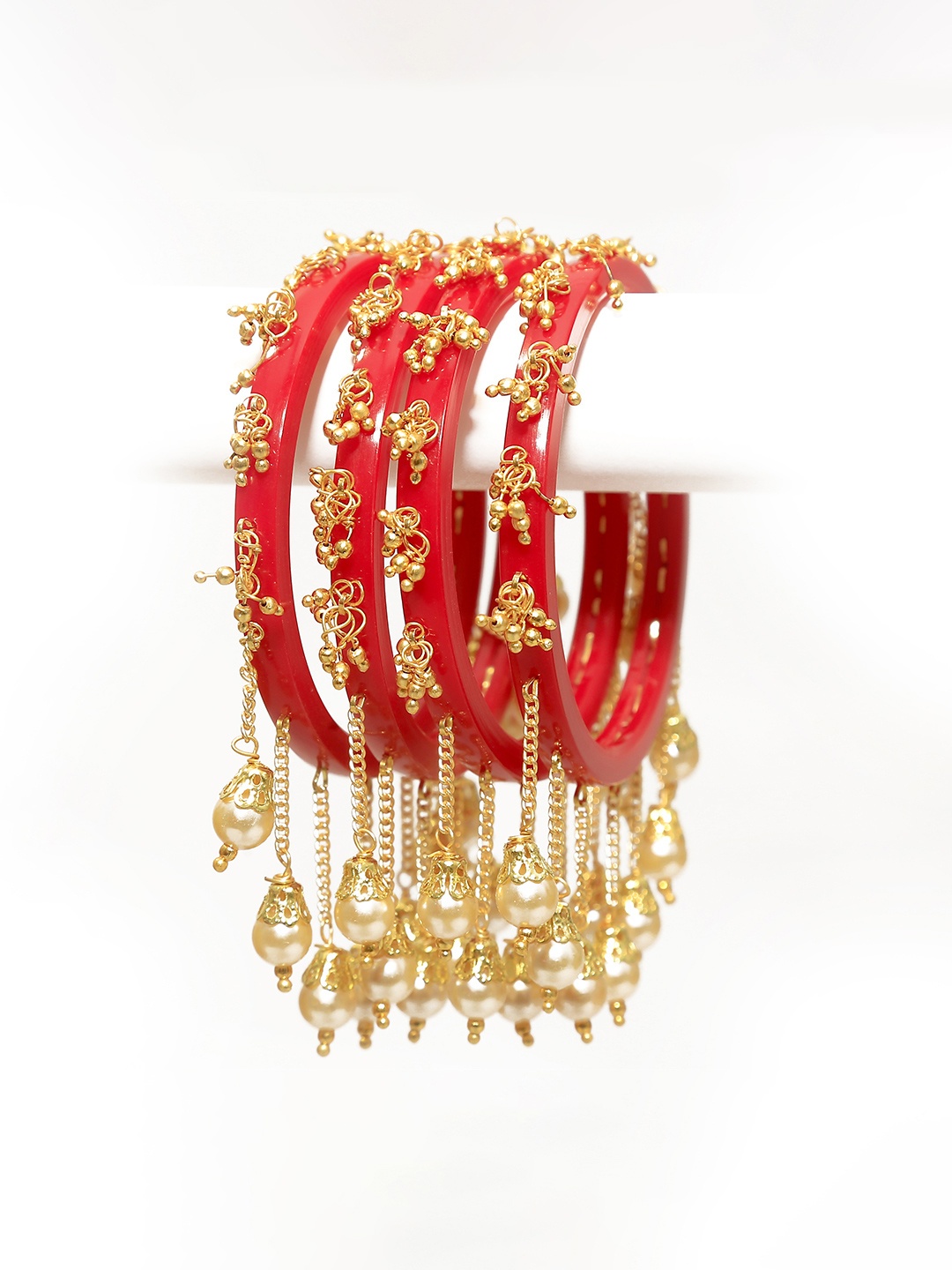 

Zindura Set Of 4 Gold Plated Pearls Bangles