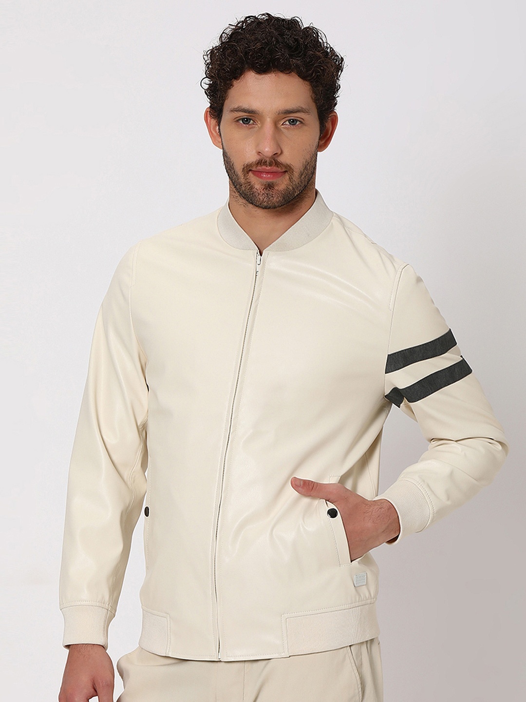 

Mufti Slim Fit Long Sleeves Biker Jacket, White