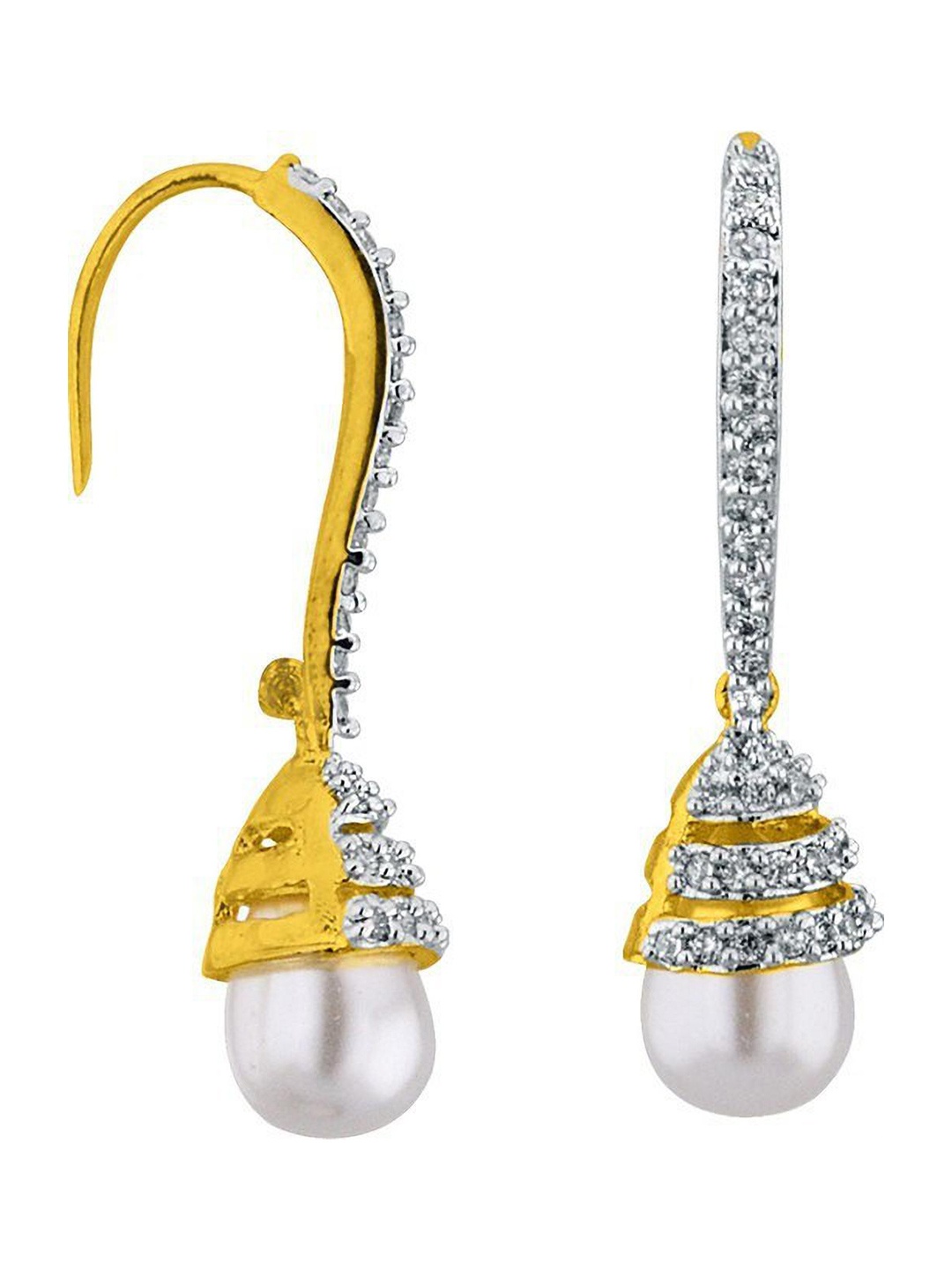 

Sri Jagdamba Pearls Dealer Gold-Plated Contemporary Cubic Zirconia Drop Earrings, White
