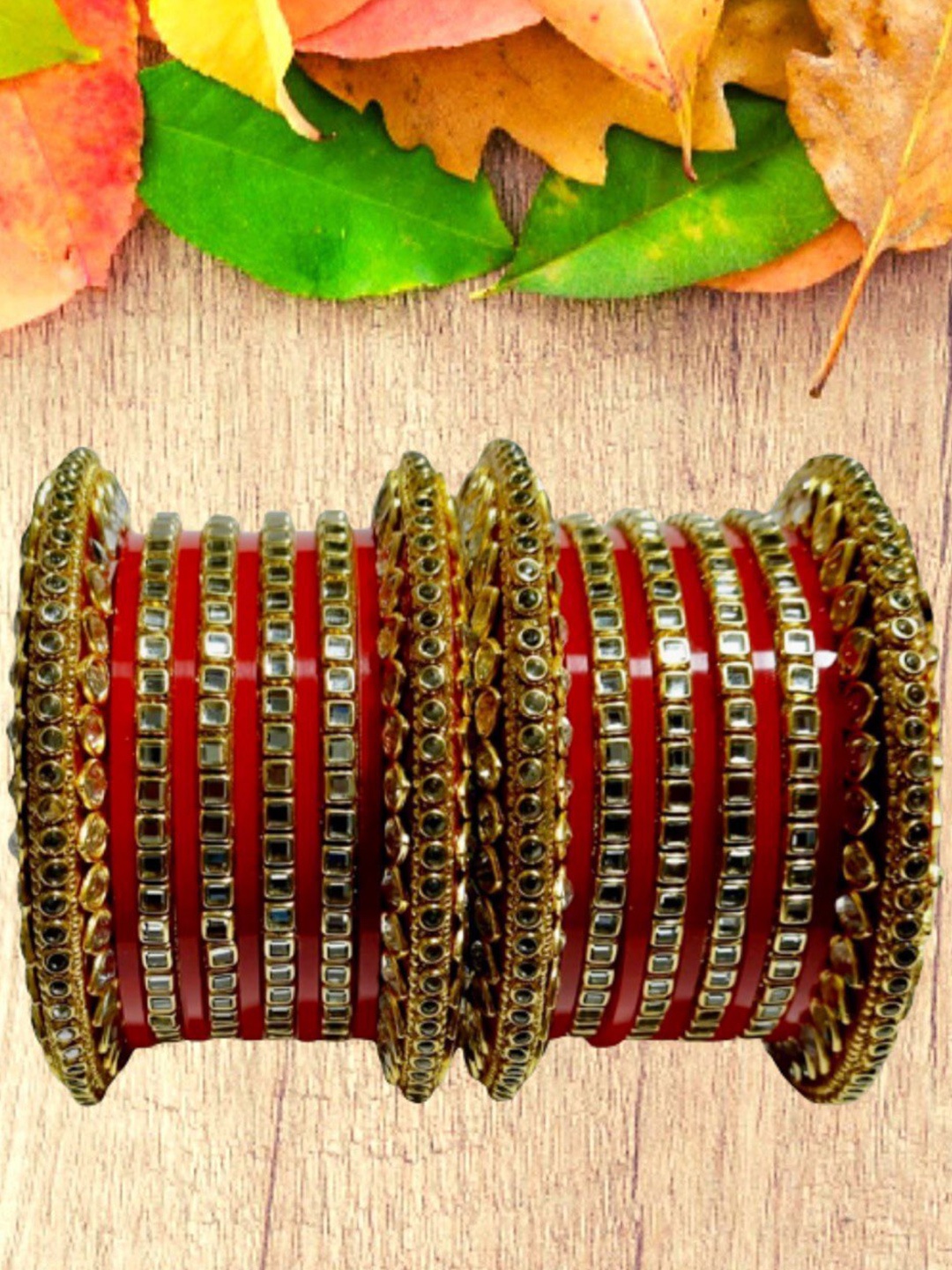 

Zindura Set Of 2 Gold-Plated Crystal & Cubic Zirconia Studded Chuda Bangles