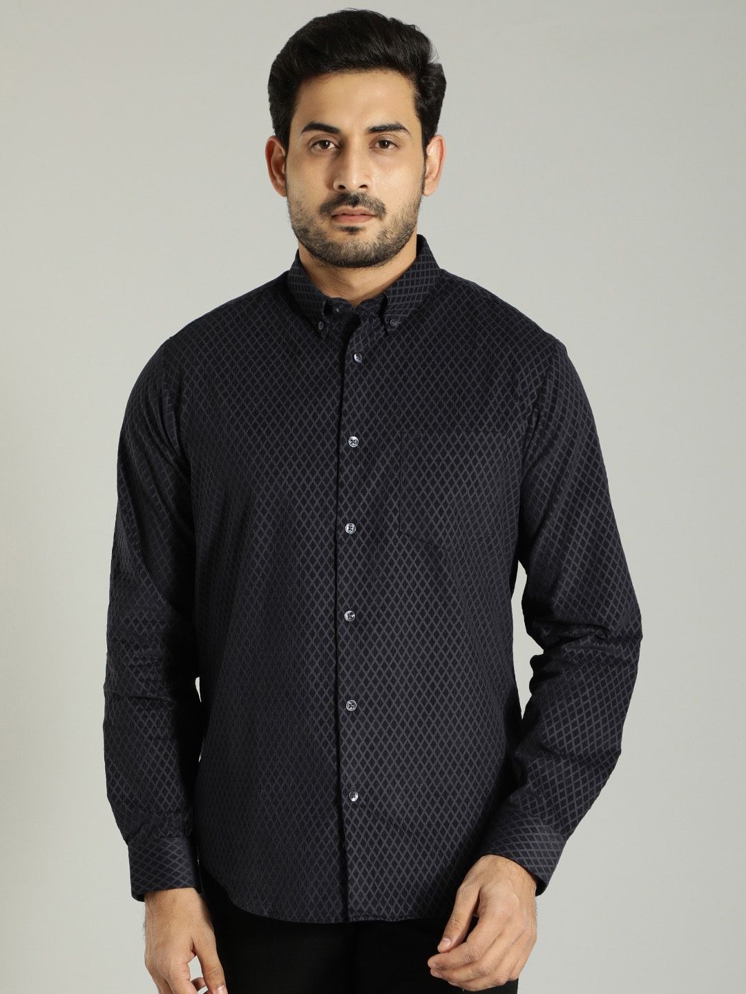 

Indian Terrain Men Navy Blue Slim Fit Casual Shirt