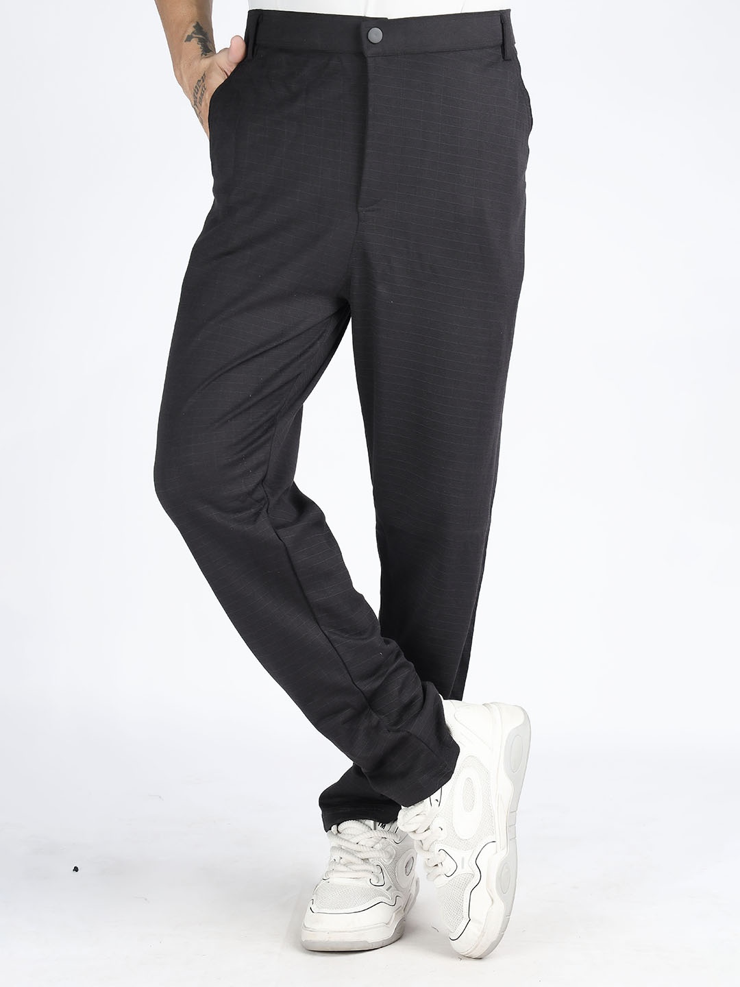

FCKPLUS Men Cotton Regular Fit Regular Trousers, Black