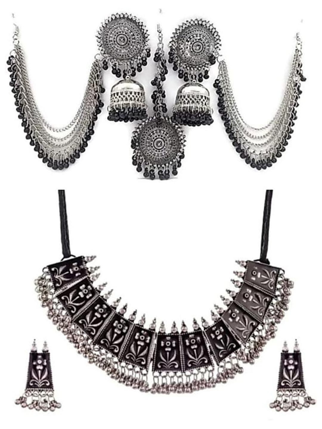 

JMBW INTERNATIONAL Set Of 2 Beaded Oxidised Jewellery Sets, Silver