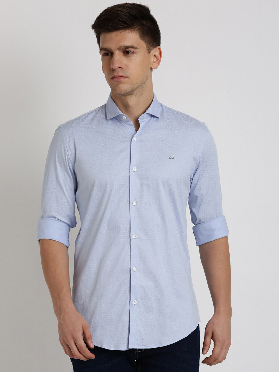 

Peter England Ethnic Motifs Printed Slim Fit Cotton Shirt, Blue