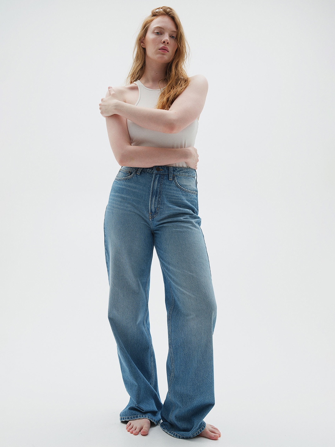 

H&M Women Curvy Fit Wide Ultra High Jeans, Blue