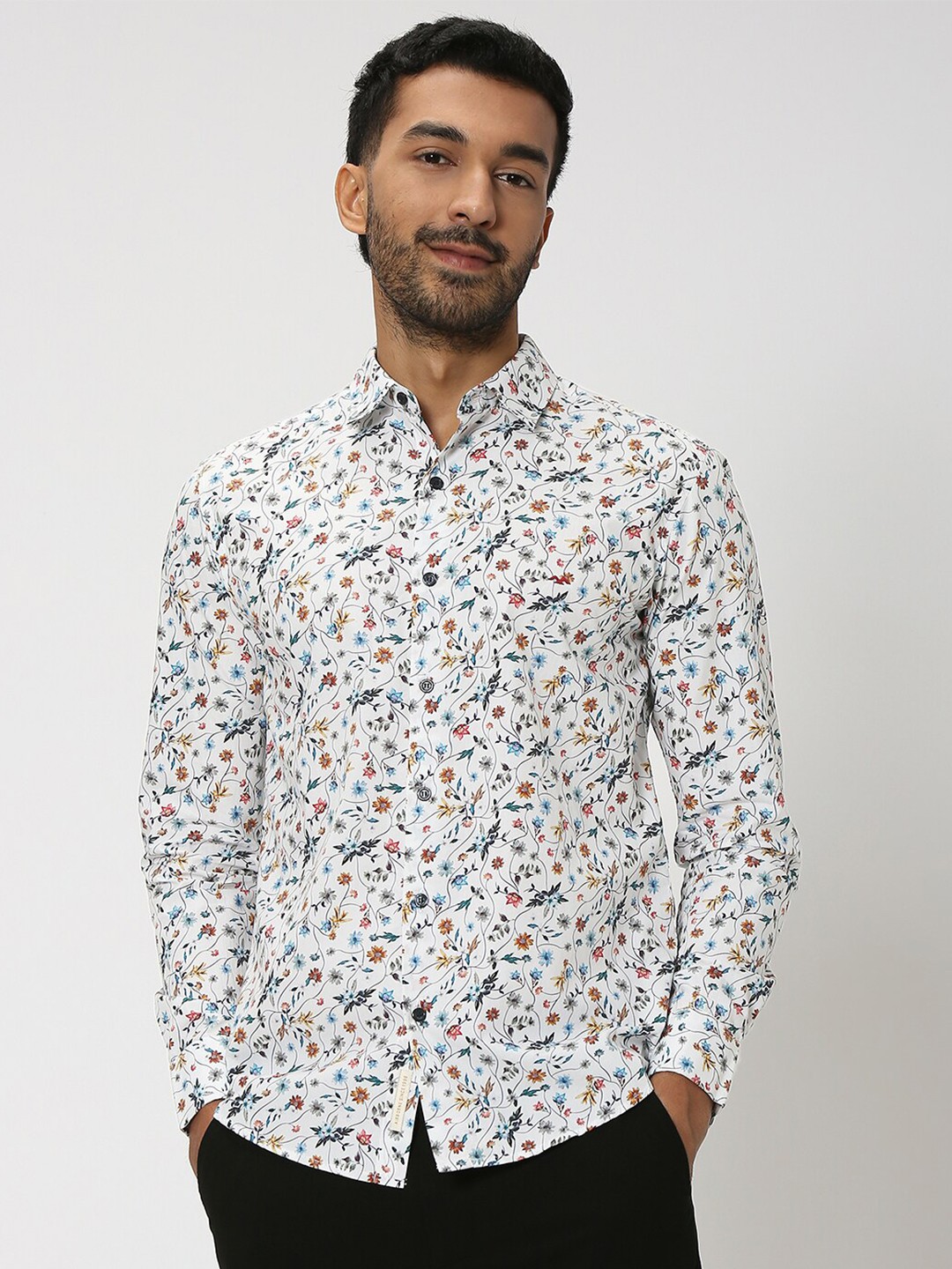 

Mufti Floral Printed Slim Fit Pure Cotton Casual Shirt, White