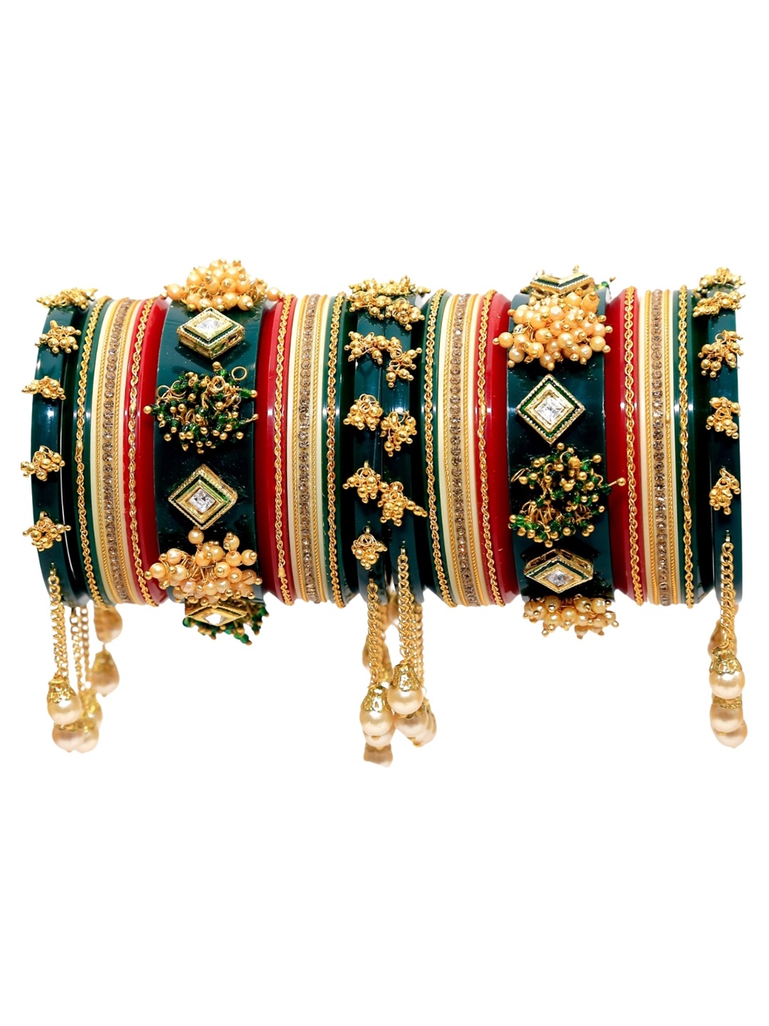 

Zindura Set Of 2 Gold-Plated Stone Studded & Beaded Chuda Bangles