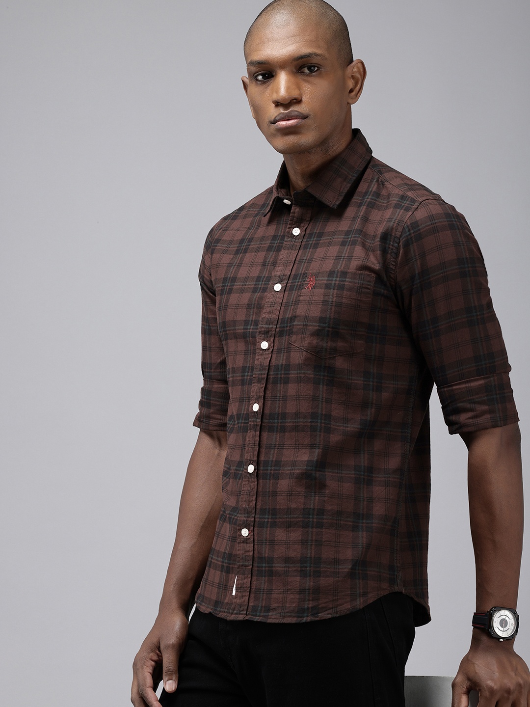 

U.S. Polo Assn. Pure Cotton Tailored Fit Checked Casual Shirt, Brown