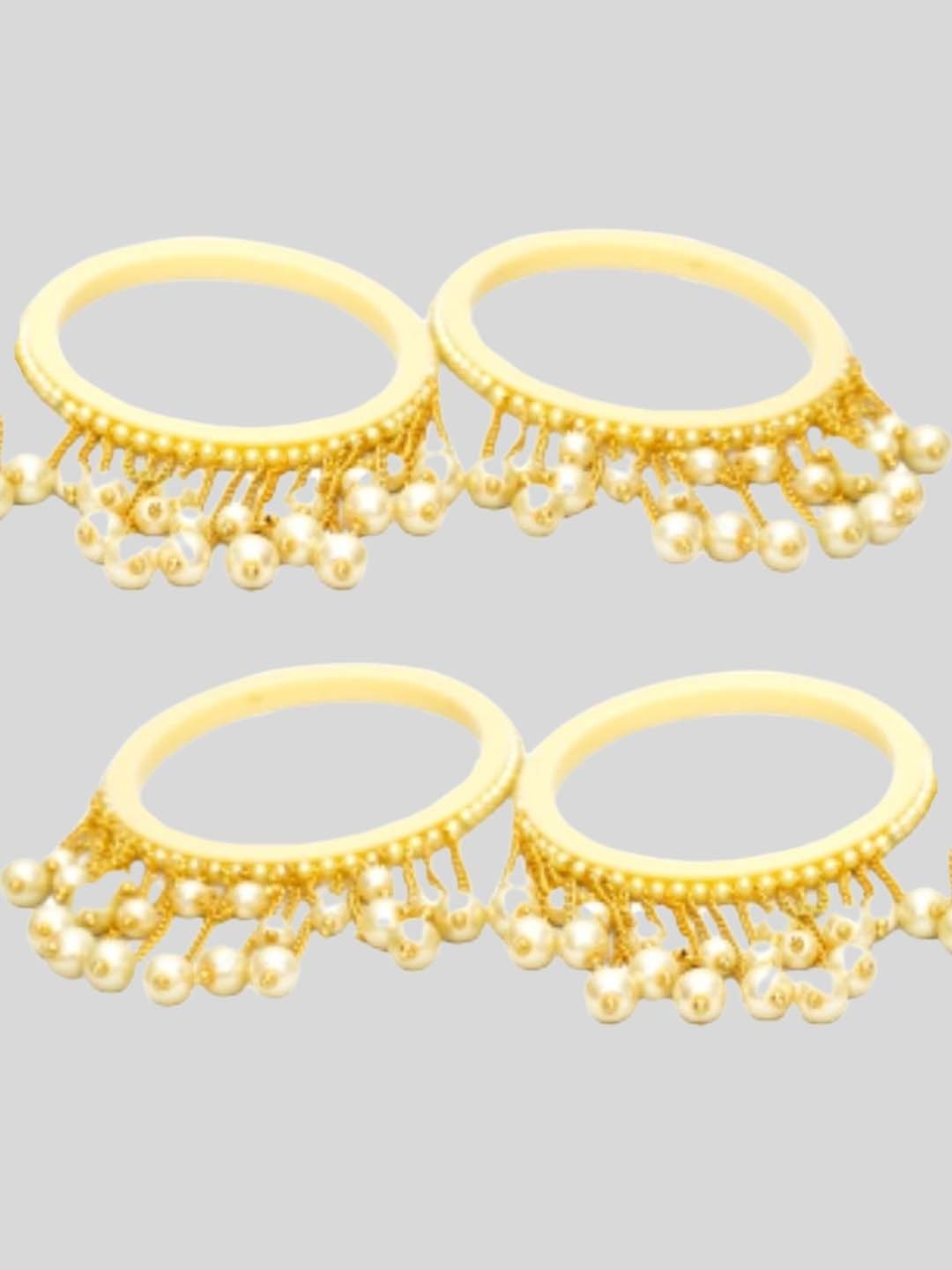 

Zindura Set Of 4 Gold Plated Crystal Studded & Pearl Beaded Bangles