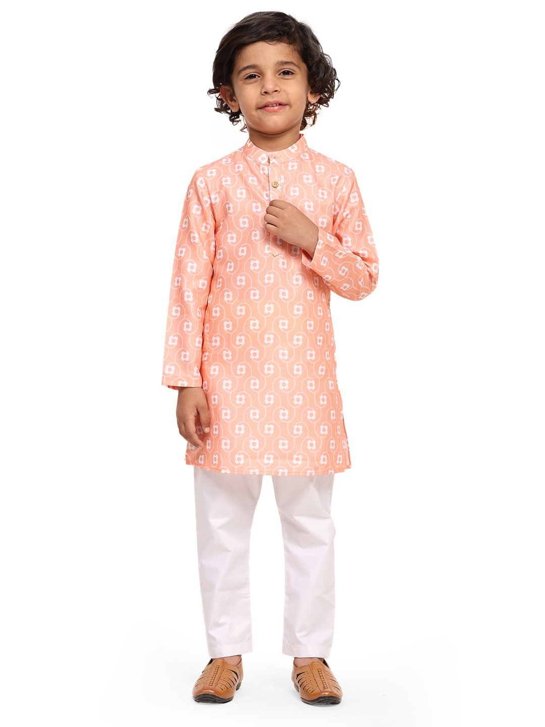 

Funny Bones Clothings Boys Floral Printed Kurta with Pyjama, Orange