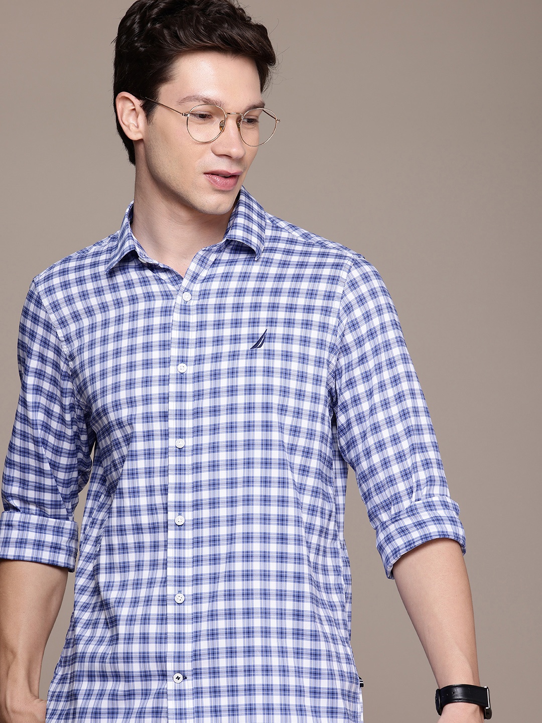 

Nautica Classic Opaque Checked Casual Shirt, Blue