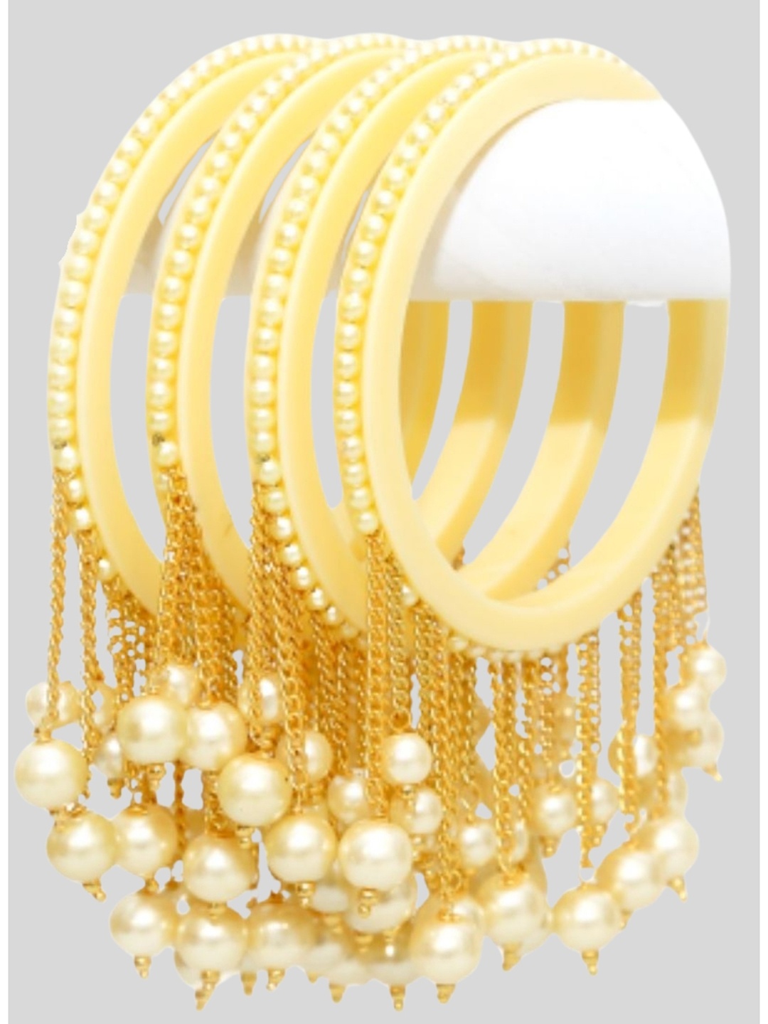 

Zindura Pack Of 4 Gold-Plated Pearls Studded & Beaded Bangles