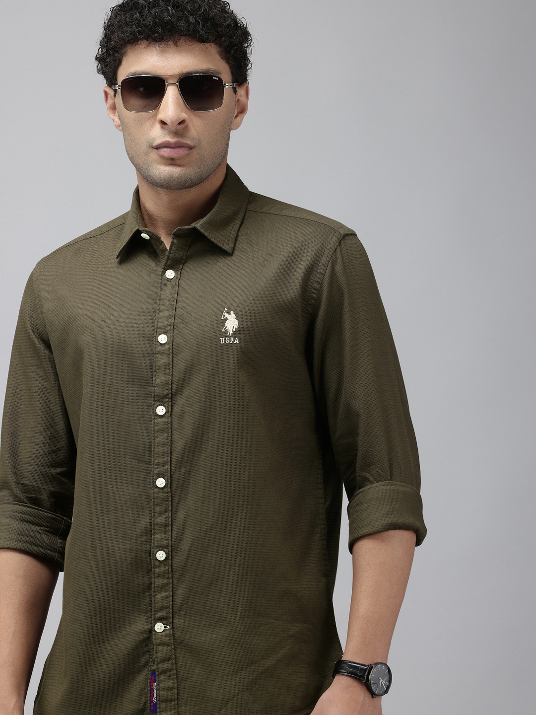 

U.S. Polo Assn. Denim Co. Pure Cotton Slim Fit Opaque Casual Shirt, Olive