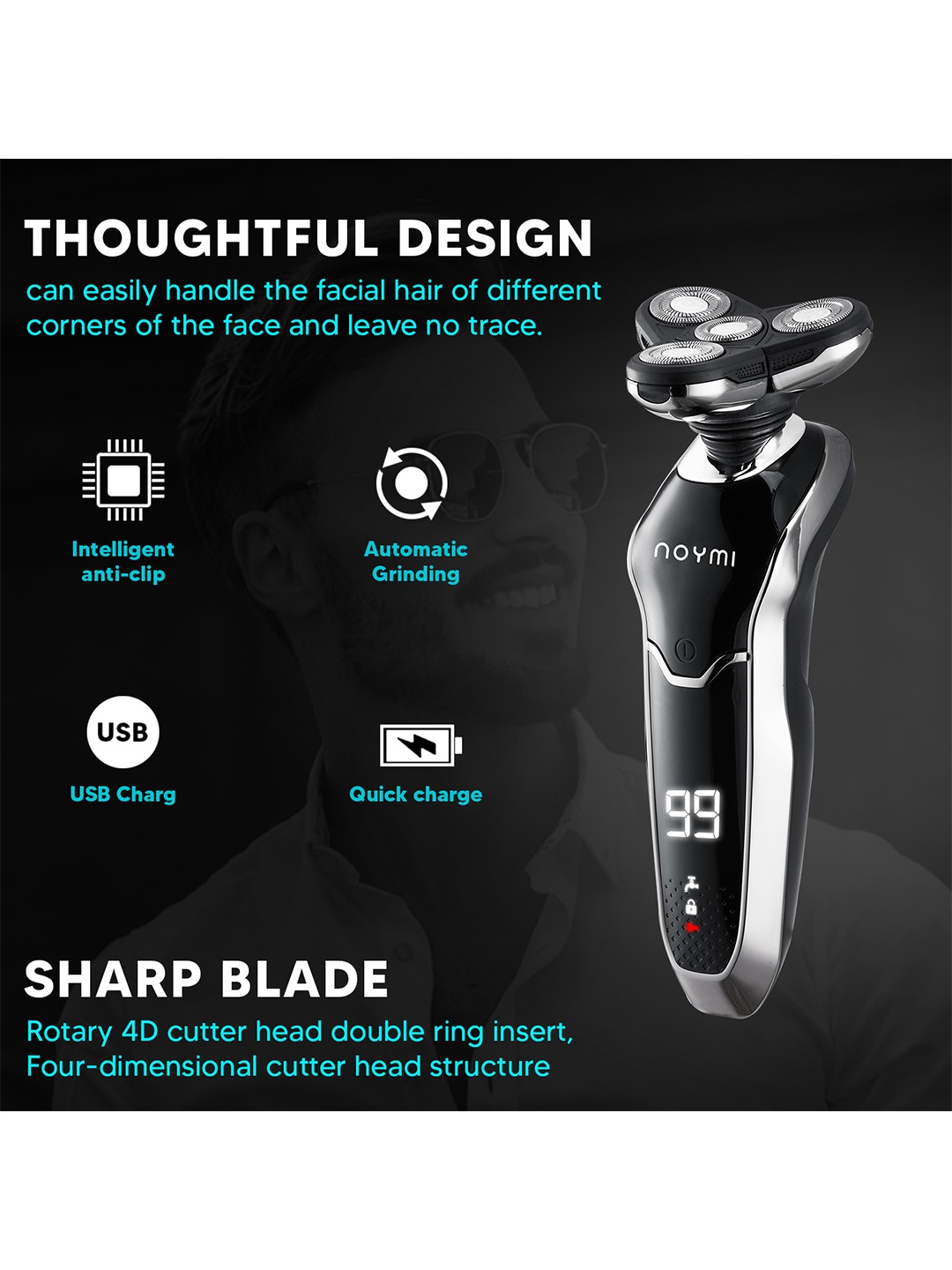 

NOYMI Men 179- 4 In 1 Cordless Shaver Pro With Automatic Grinding, Black