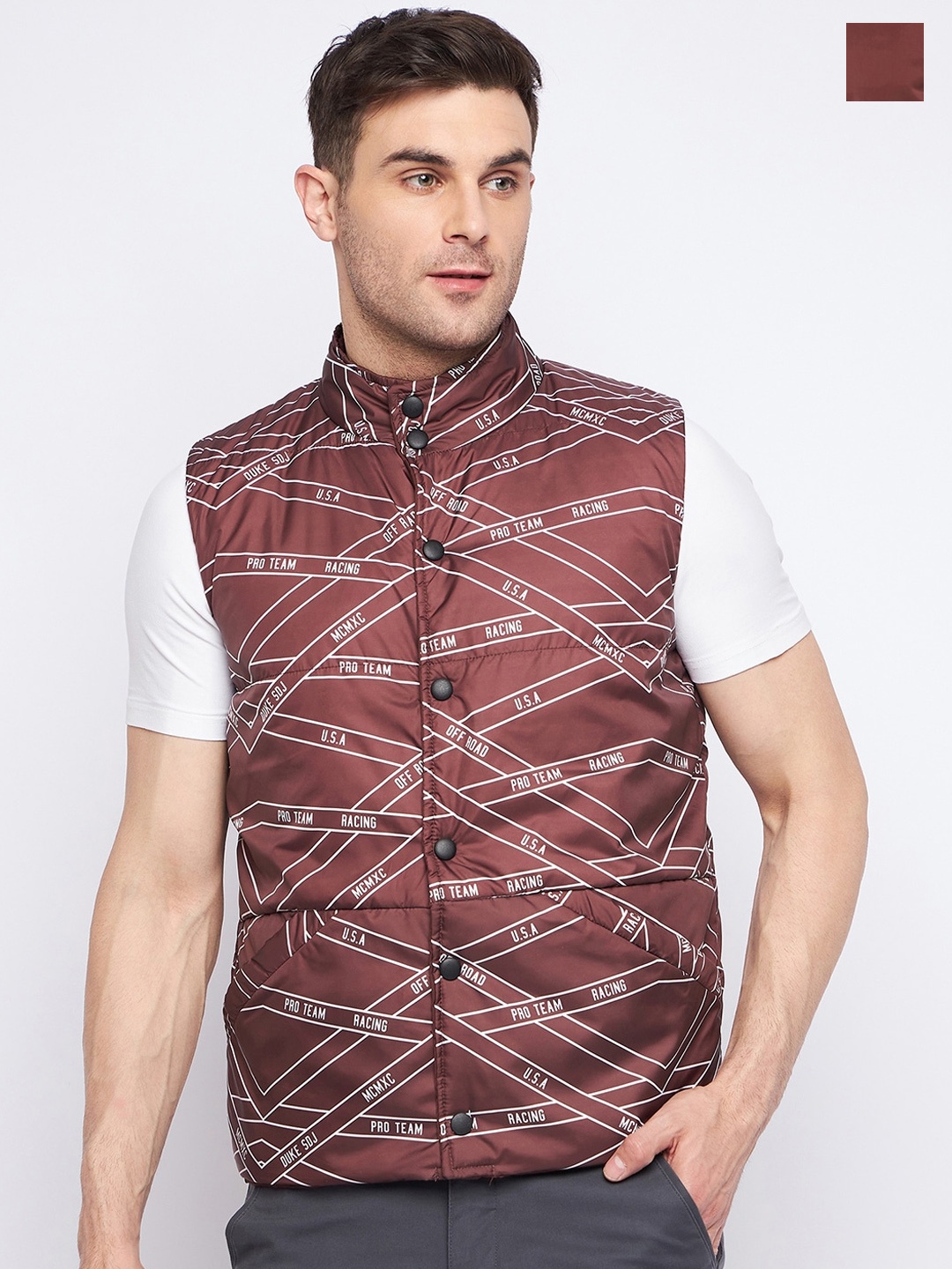 

Duke Typography Printed Reversible Sleeveless Puffer Jacket, Maroon