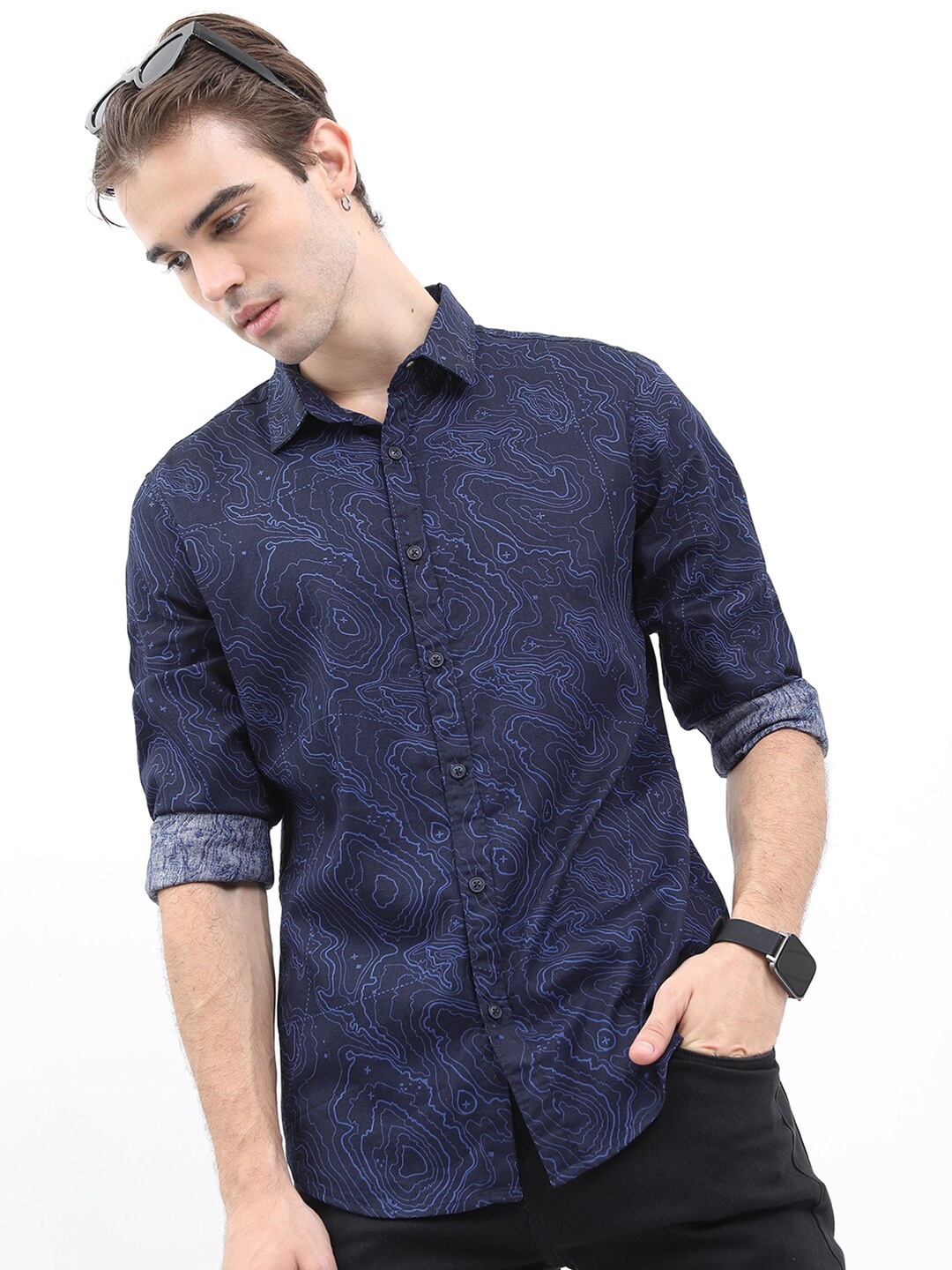 

KETCH Men Slim Fit Printed Casual Shirt, Navy blue