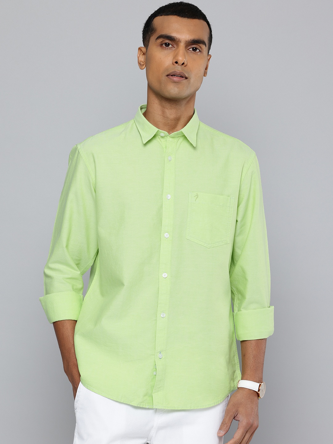 

Indian Terrain Classic Slim Fit Pure Cotton Casual Shirt, Green
