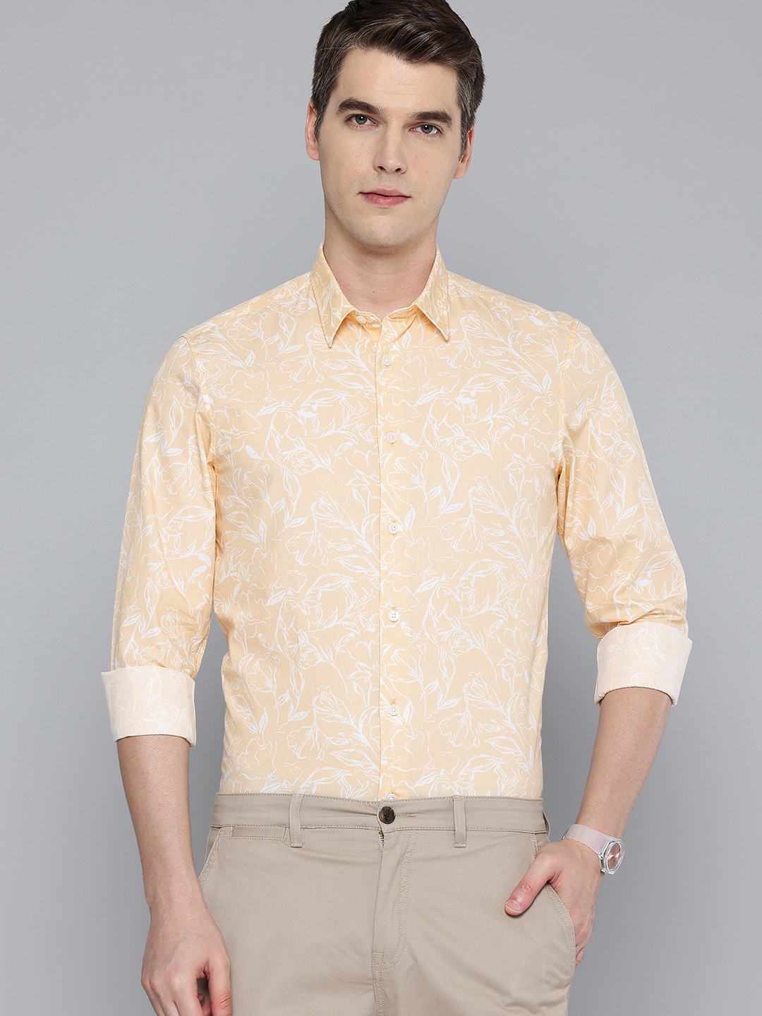 

Indian Terrain Chiseled Skinny Fit Cotton Printed Semiformal Shirt, Beige