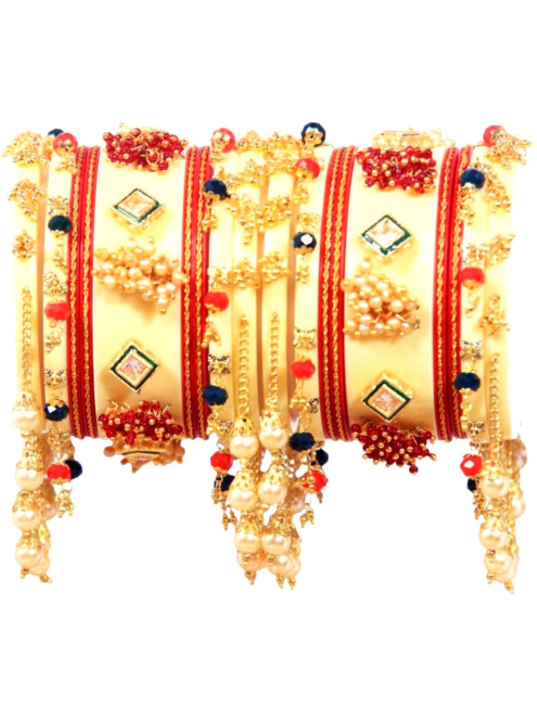 

Zindura Pack Of 2 Gold-Plated Crystal Studded & Beaded Chuda Bangles