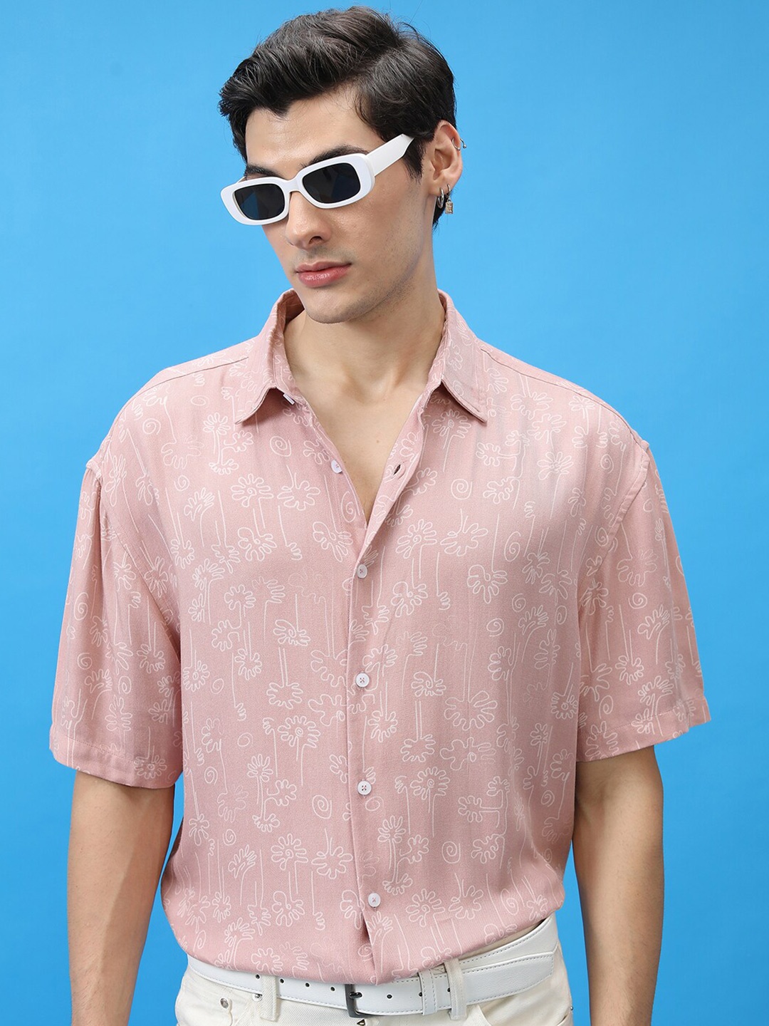 

KETCH Abstract Printed Slim Fit Casual Shirt, Pink