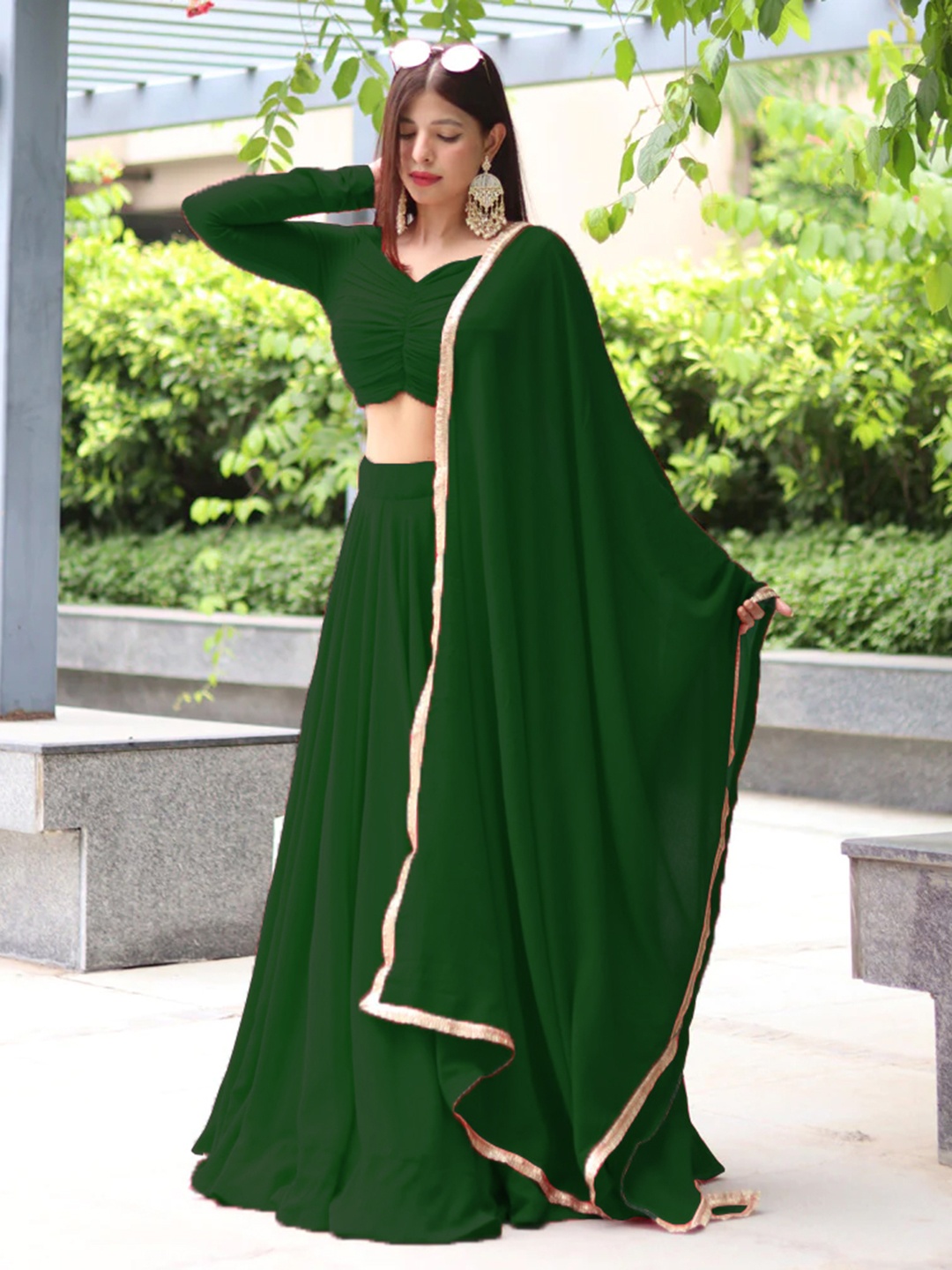 

KALINI Green Semi-Stitched Lehenga & Blouse With Dupatta
