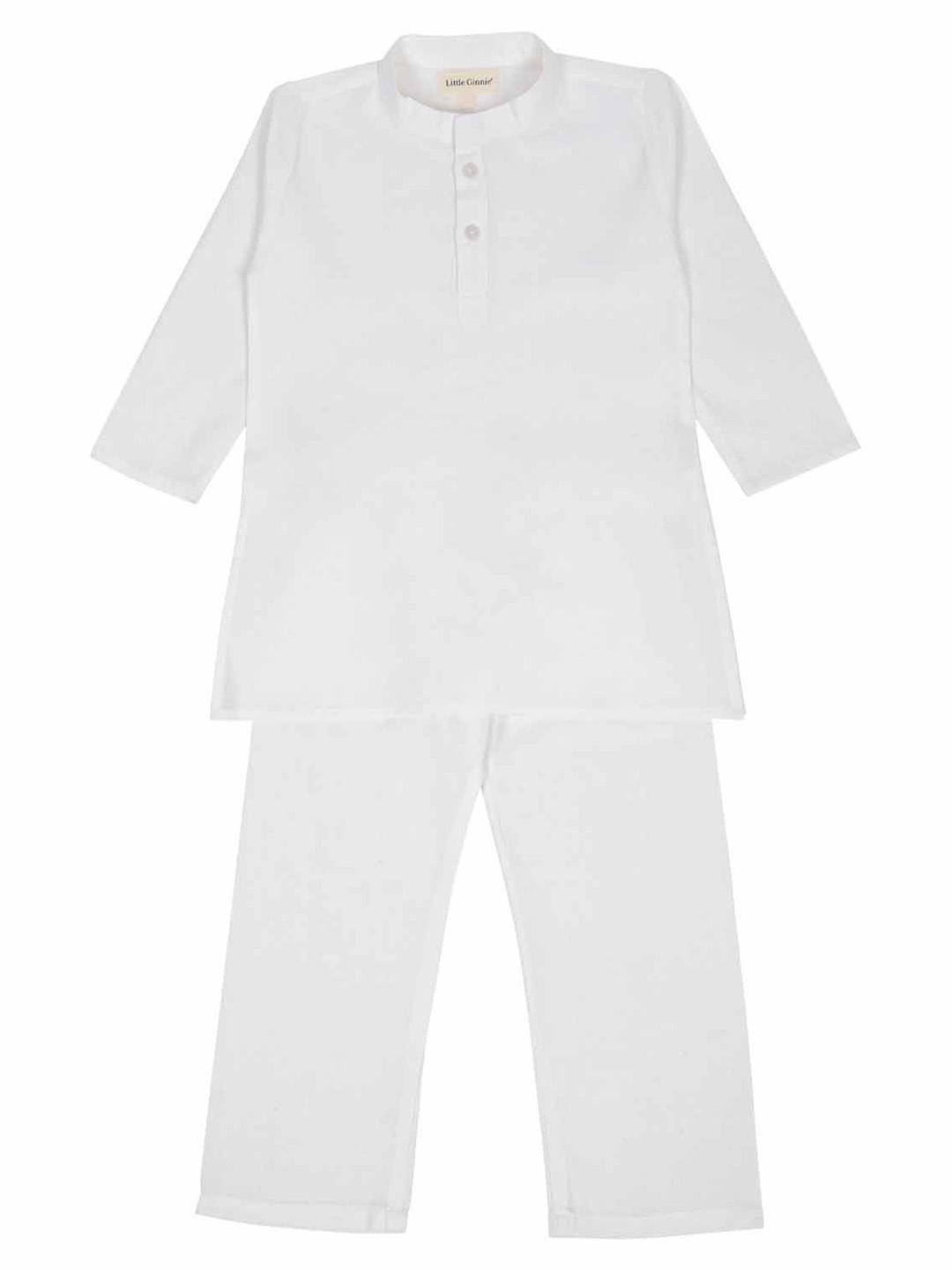 

LITTLE GINNIE Boys Mandarin Collar Pure Cotton Kurta With Trouser, White