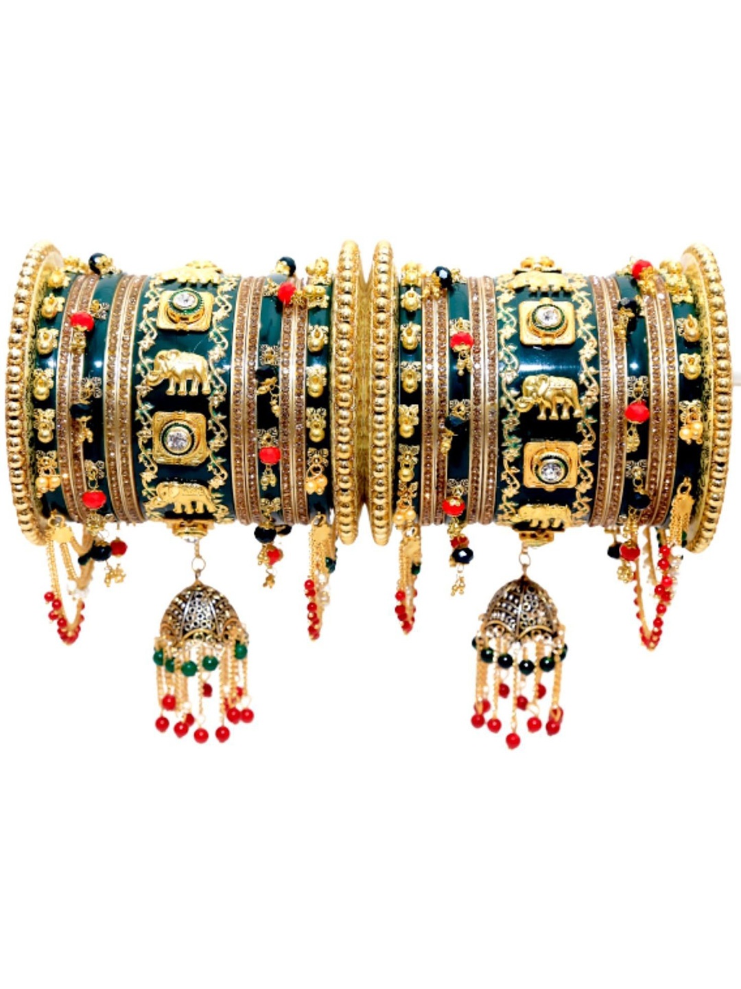 

Zindura Set Of 2 Gold-Plated Stone-Studded Beaded Chuda Bangles