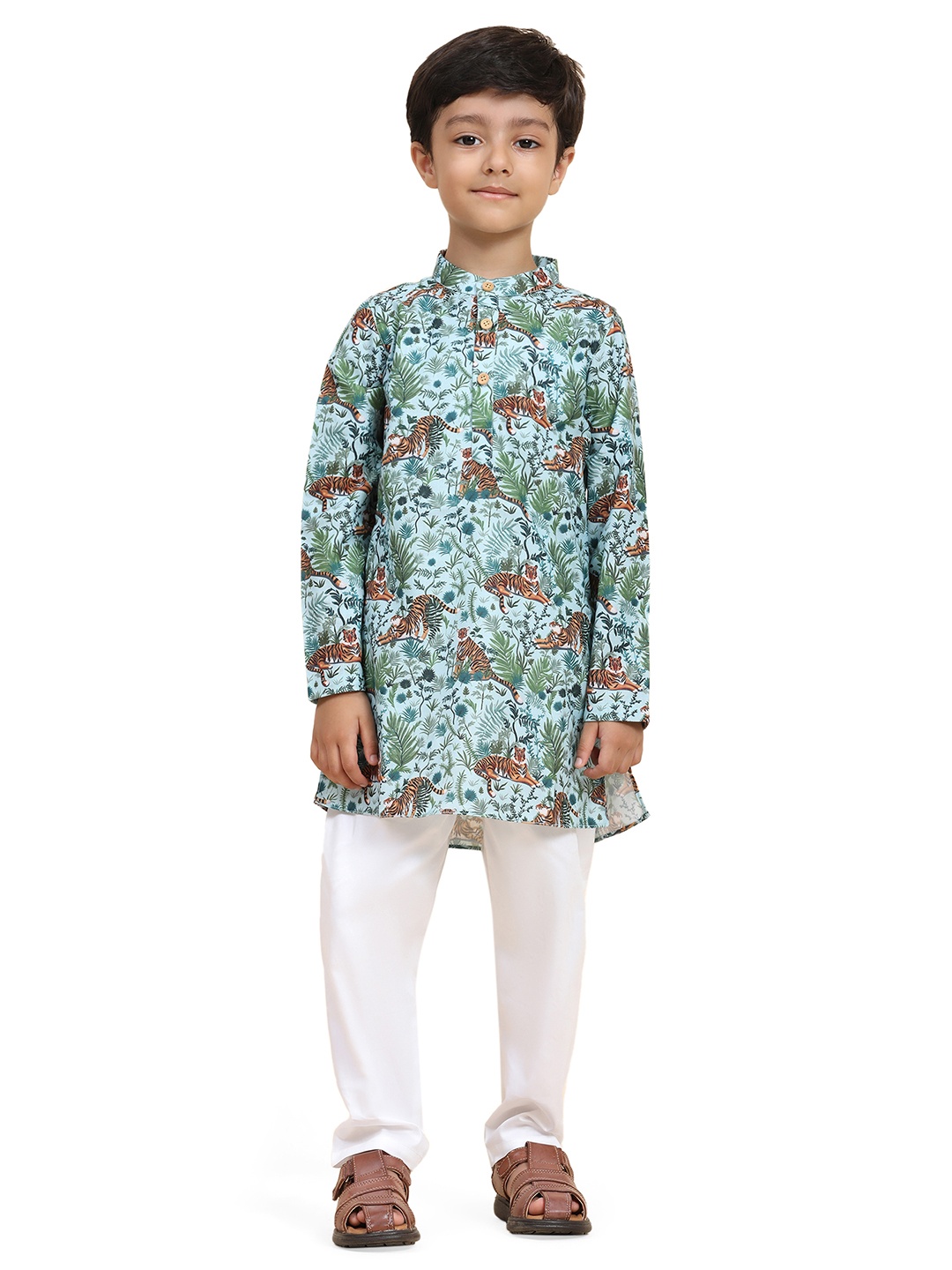 

Funny Bones Clothings Boys Animal Printed Kurta with Trouser, Blue