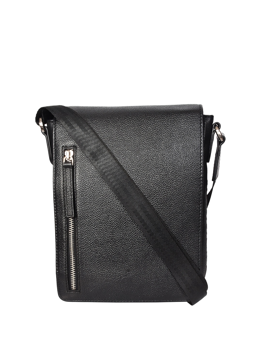 

Sassora Men Textured Structured Leather Sling Bag, Black