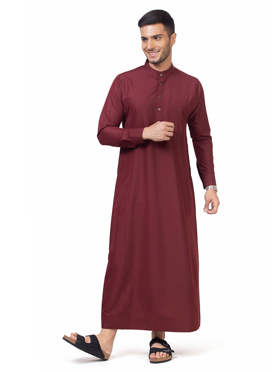 

MASHROO Unicus Round Neck Thobe Classic Arabian Straight Kurta, Maroon